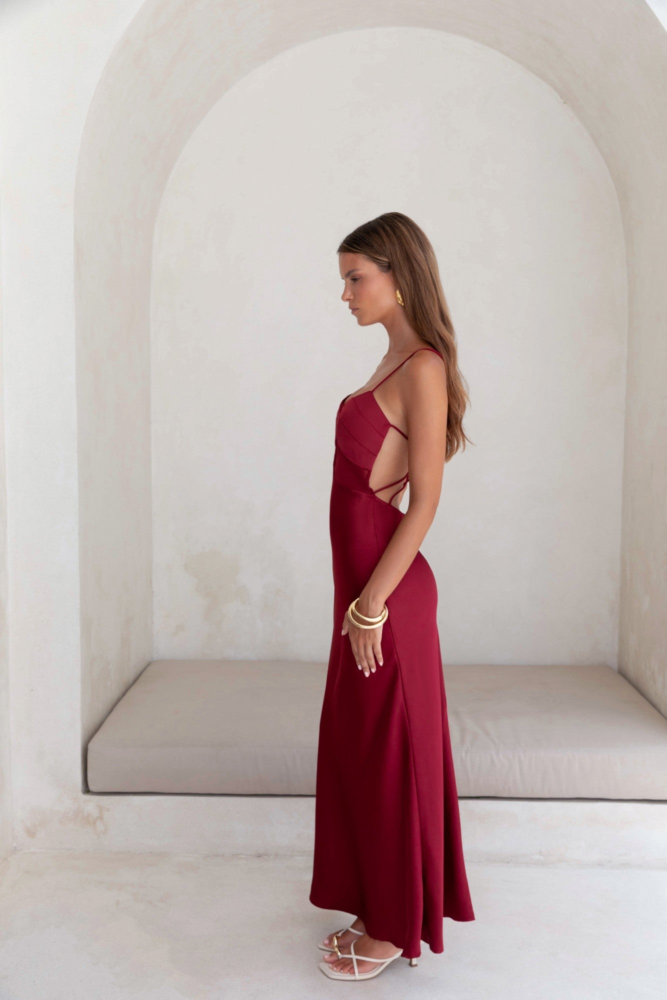 burgundy maxi dress for women ECB Exclusive: Between the Lines Maxi Dress, Burgundy Large