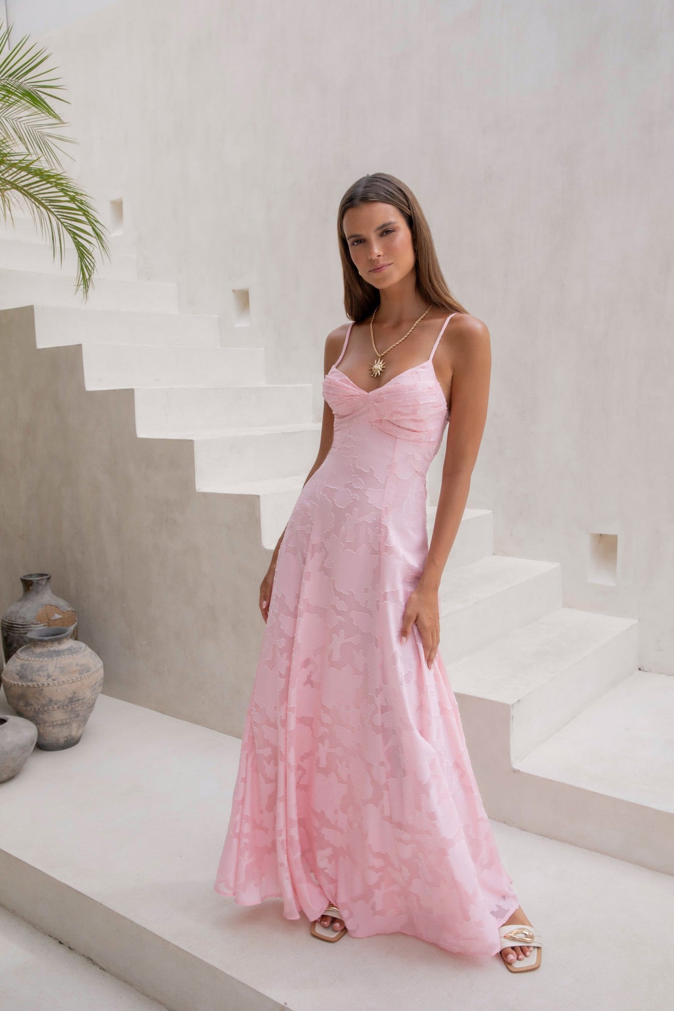 pink maxi dress womens FINAL SALE elongating line Fortunate One | Lost In