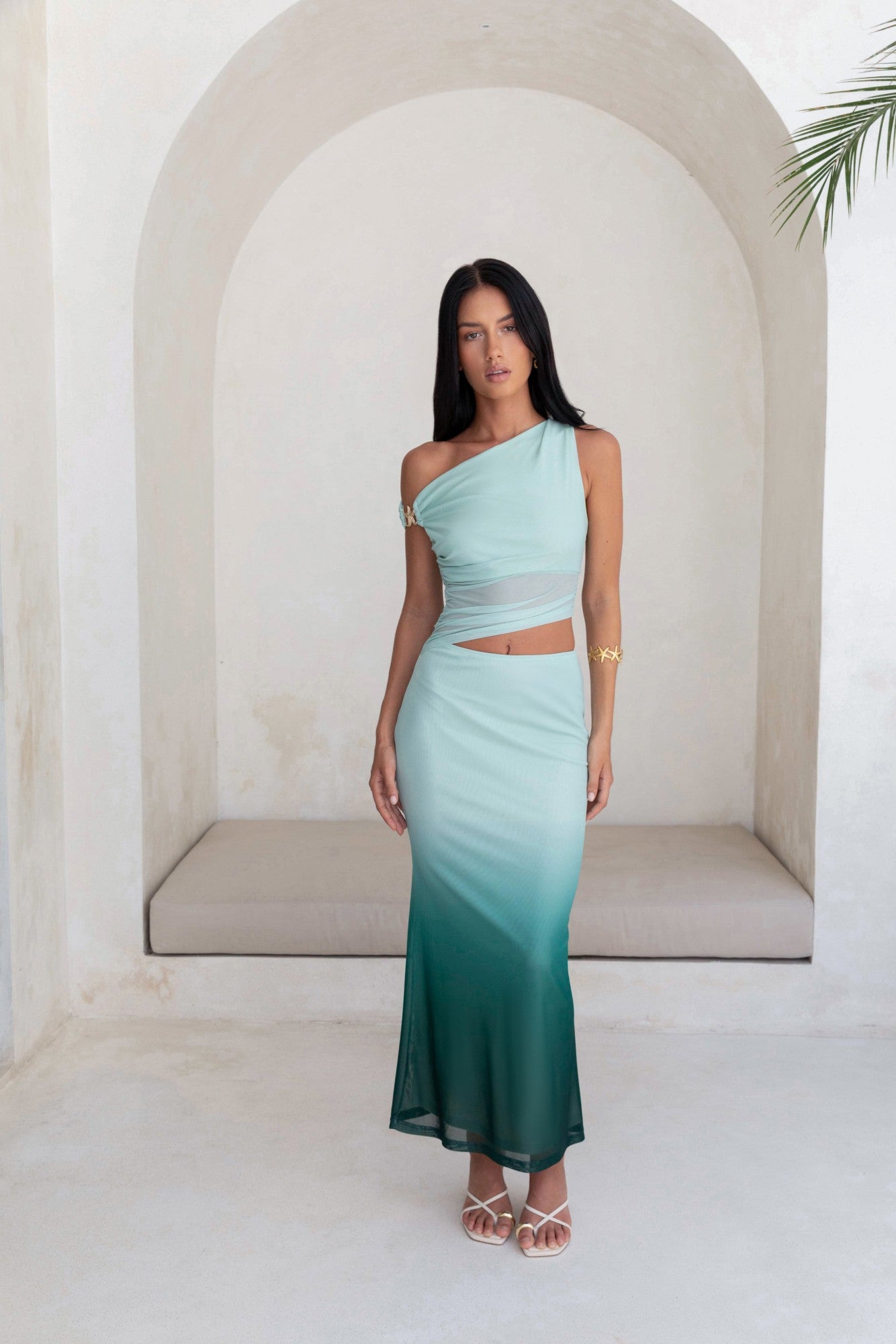 Soft Shades Off The Shoulder Mesh Maxi Dress Green Size L Soft Shades Off The Shoulder Mesh Maxi Dress Green Size L