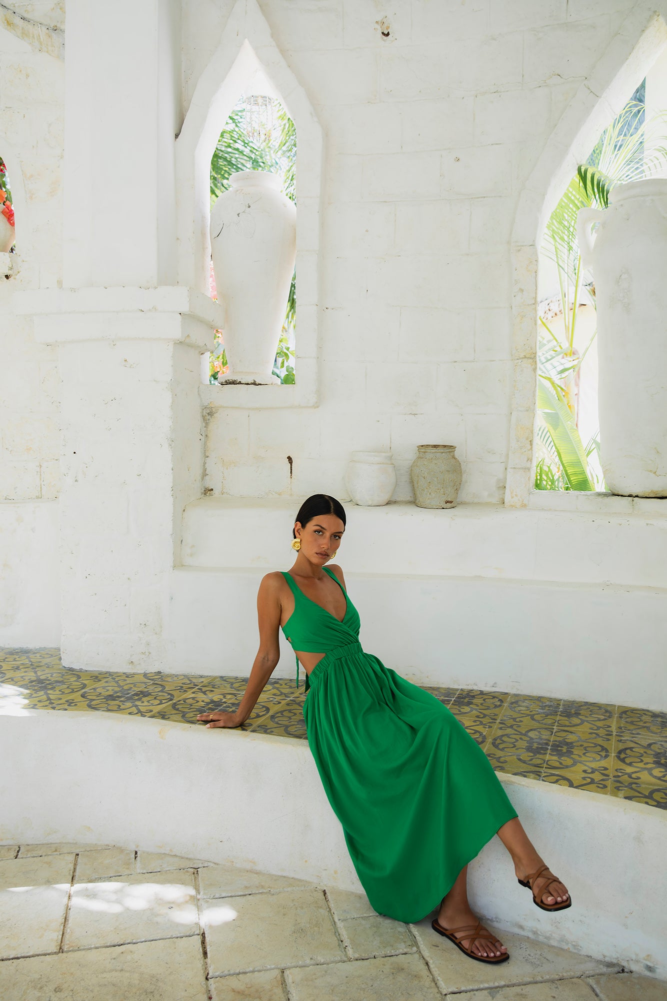 linen maxi dress green Sleeveless Linen Dress with Obi Belt, Summer Linen Dress for Women, Linen Maxi Dress, V-neck Linen Dress with Pockets, S / Blue Green