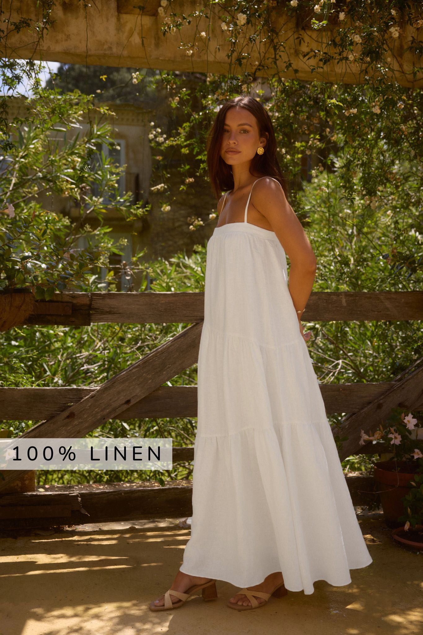 Liliana 100% Linen Maxi Dress White Fortunate One