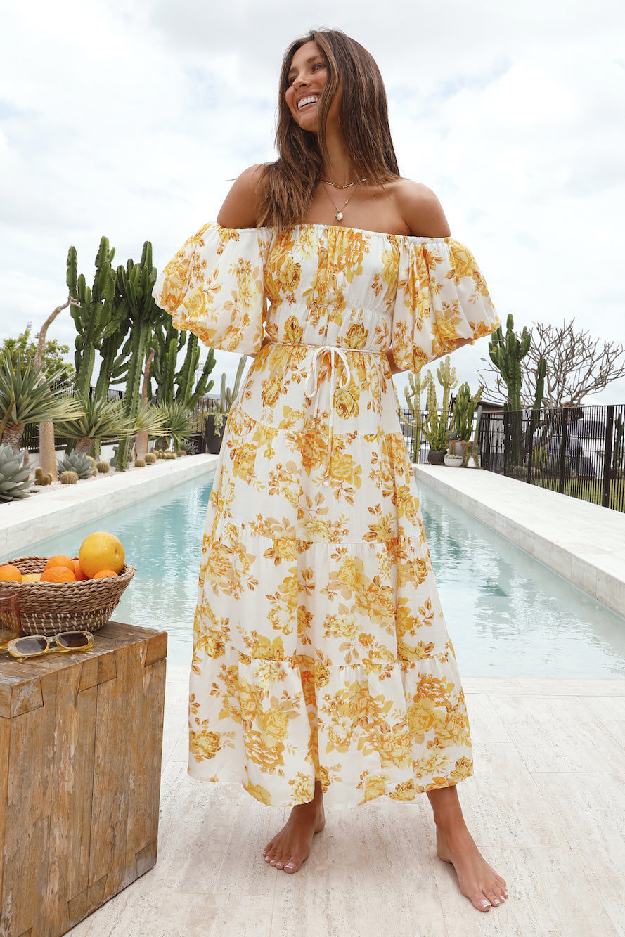 Sunflower Off-Shoulder Maxi Dress Yellow | Fortunate One Sunflower Off-Shoulder Maxi Dress Yellow | Fortunate One