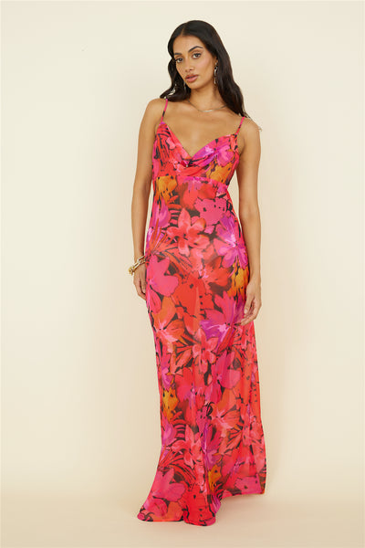 RUNAWAY THE LABEL Bad Romance Sheer Maxi Dress Pink Floral