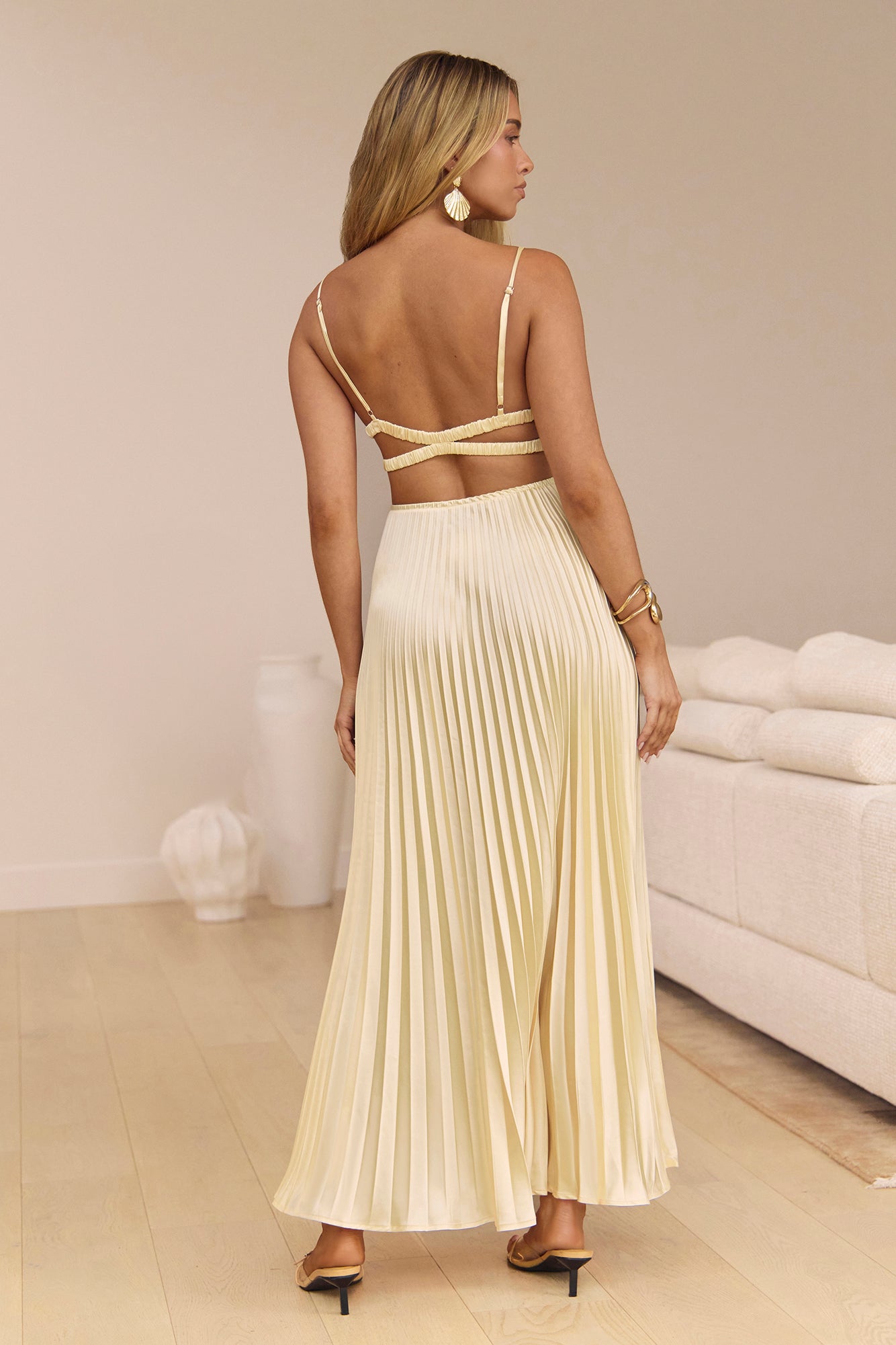 Ray Of Sunlight Plisse Satin Maxi Dress Yellow Ray Of Sunlight Plisse Satin Maxi Dress Yellow