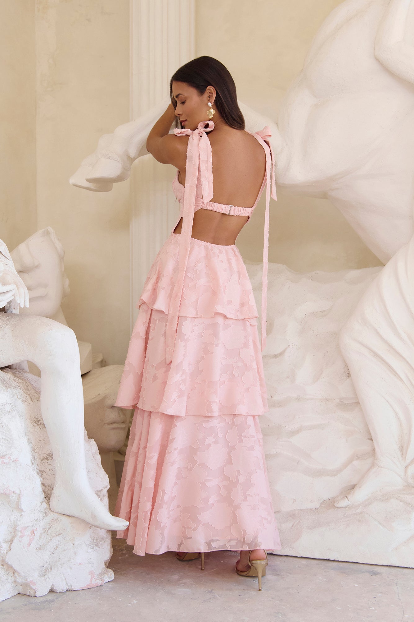 gorgeous flowy dresses Ever-Pretty Sparkling Floral Cold-Shoulder Pleated Evening Dress with V-Neck