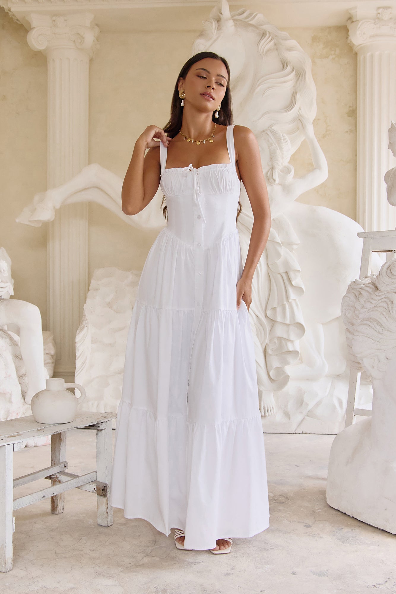 long casual white dresses LOOBIS Women's 2024 Summer Plain Cami Long Dress White Loose A-Line Beach Maxi Dress Strap Dress at Amazon Women's Clothing store
