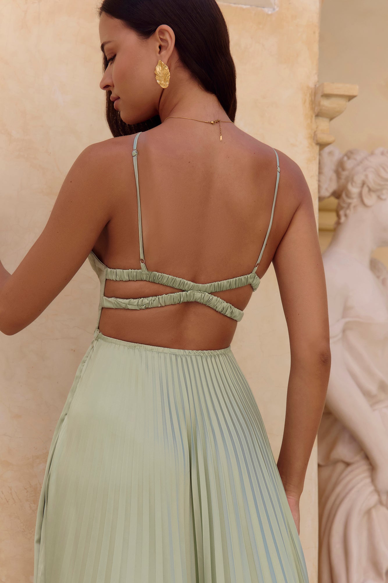 Ray Of Sunlight Plisse Satin Maxi Dress Green