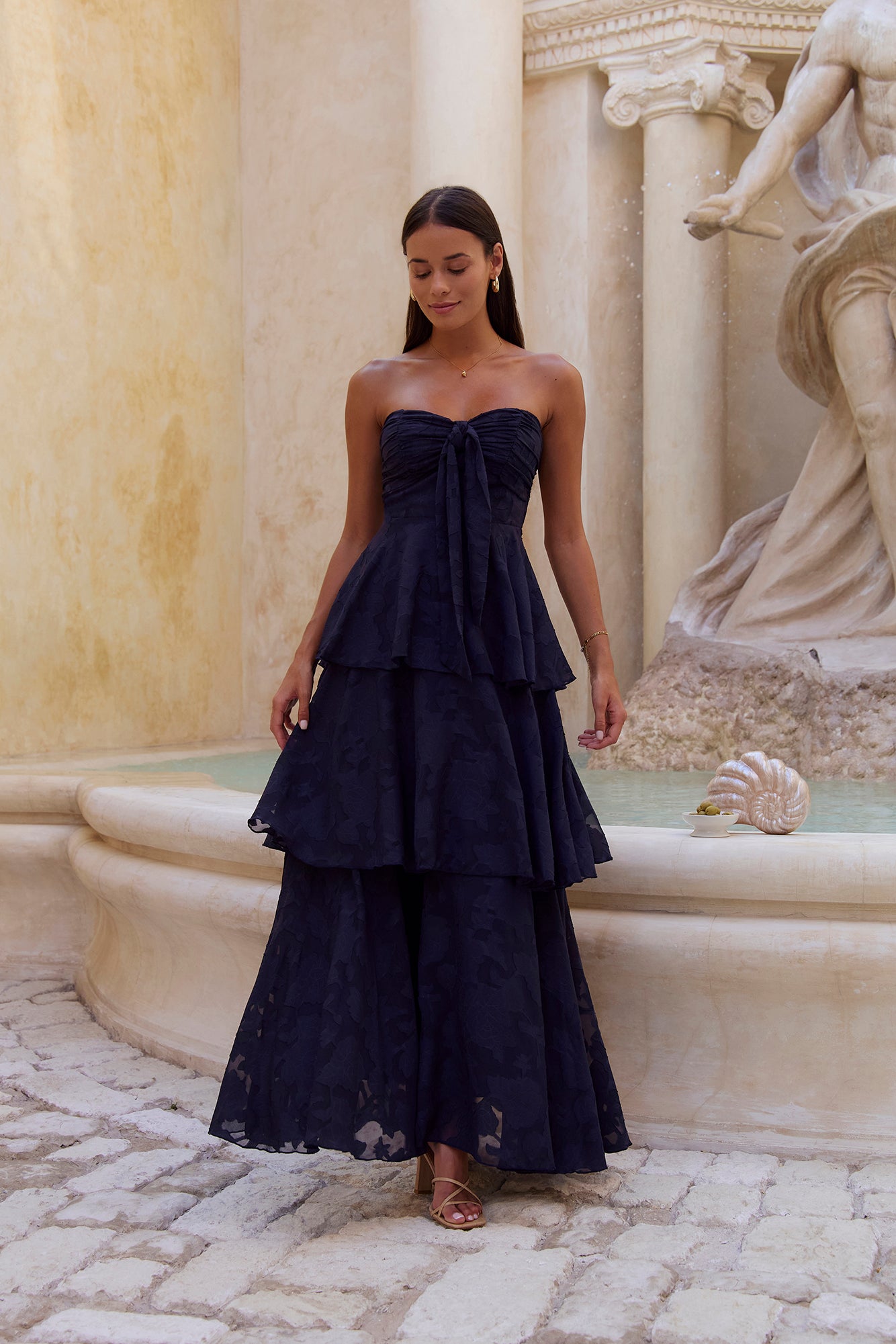 navy strapless maxi dress Lulus | Dark Blue Satin | Womens | Large (Available in 3X, 2X, 1X, XXS, XS, S, M, XL) The soft satin fabric and flattering silhouette will make you feel like a dream Bandeau Maxi Dress, Navy Blue,