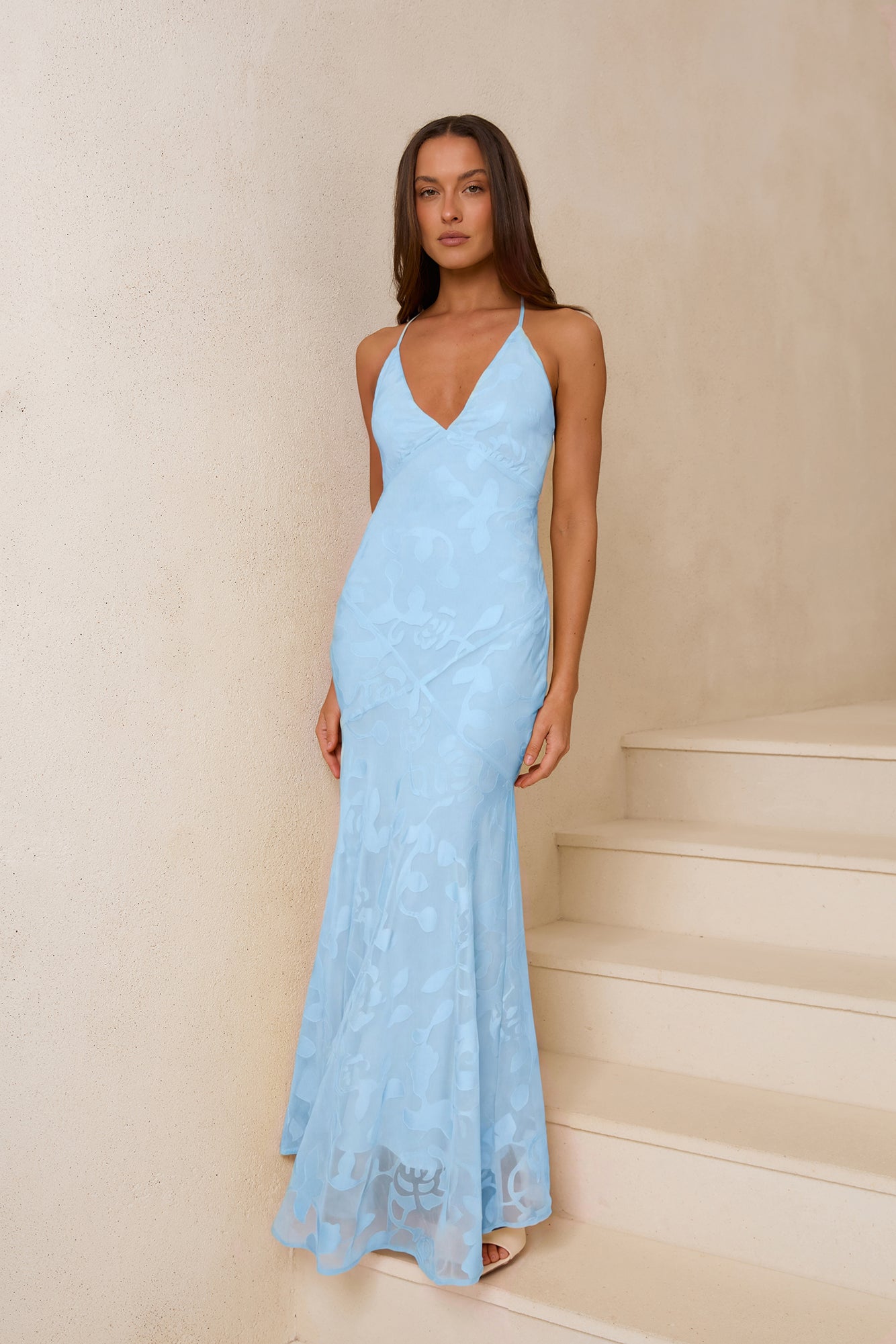 Luxury Lace Maxi Dress Light Blue