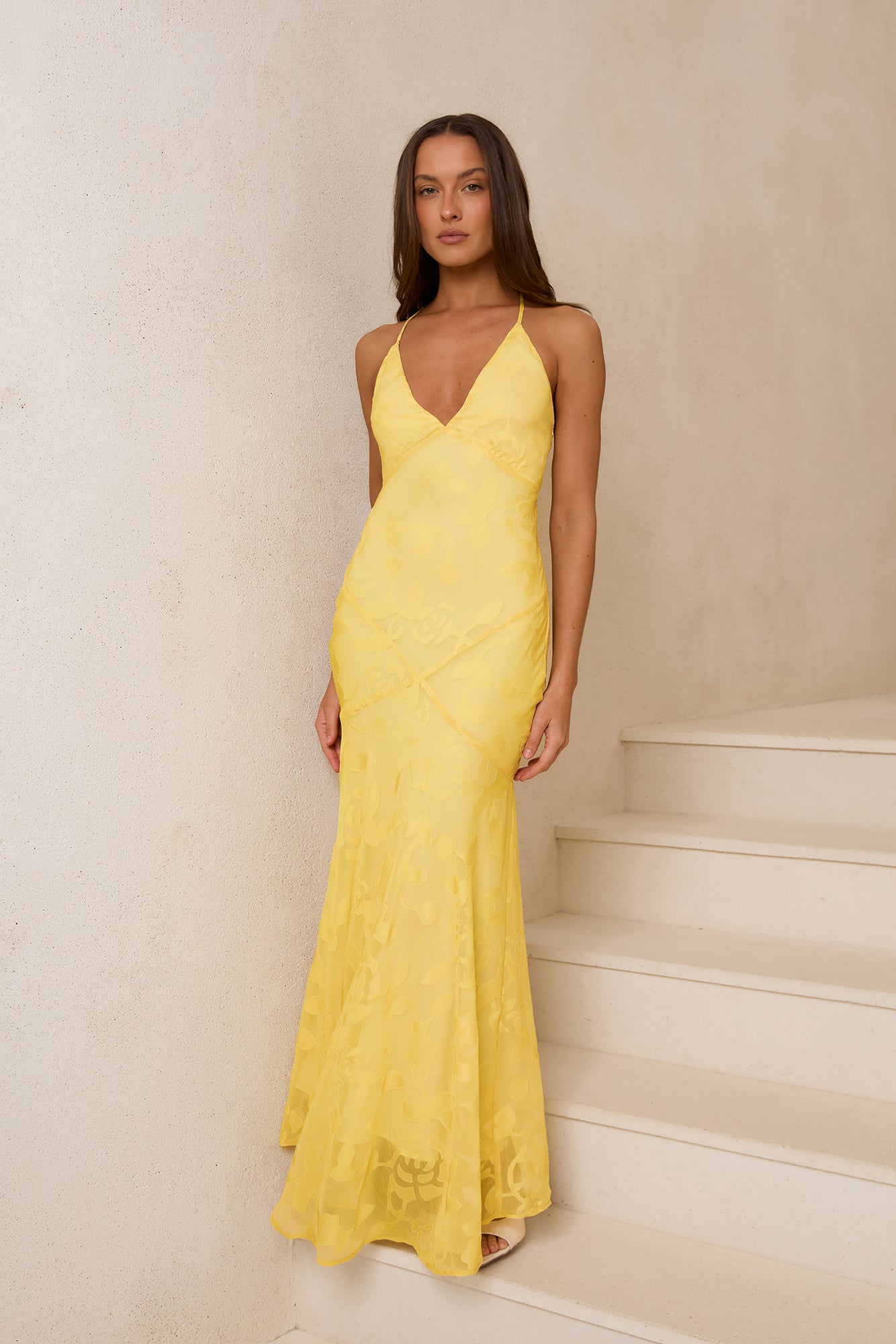 Luxury Lace Maxi Dress Yellow