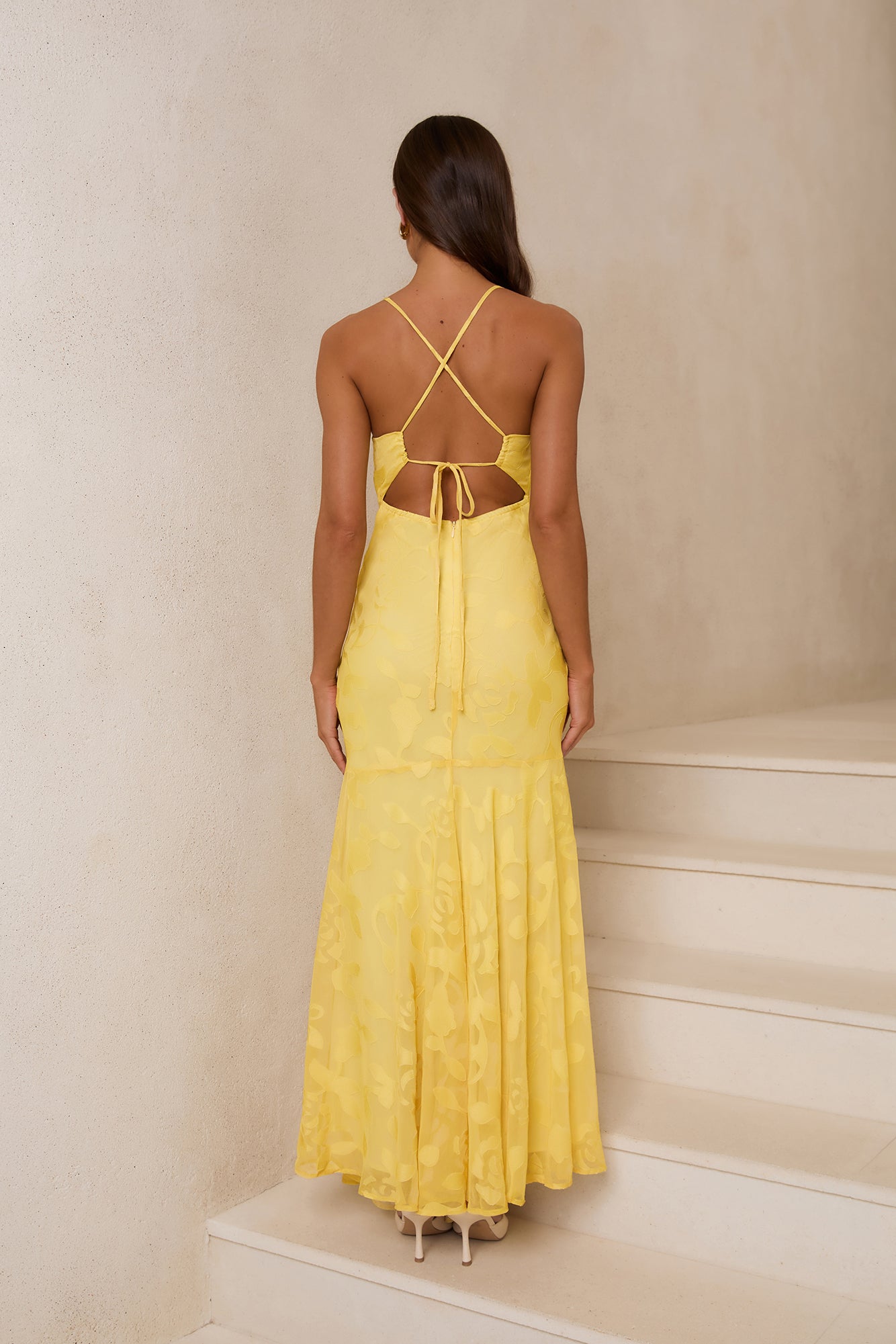 Luxury Lace Maxi Dress Yellow