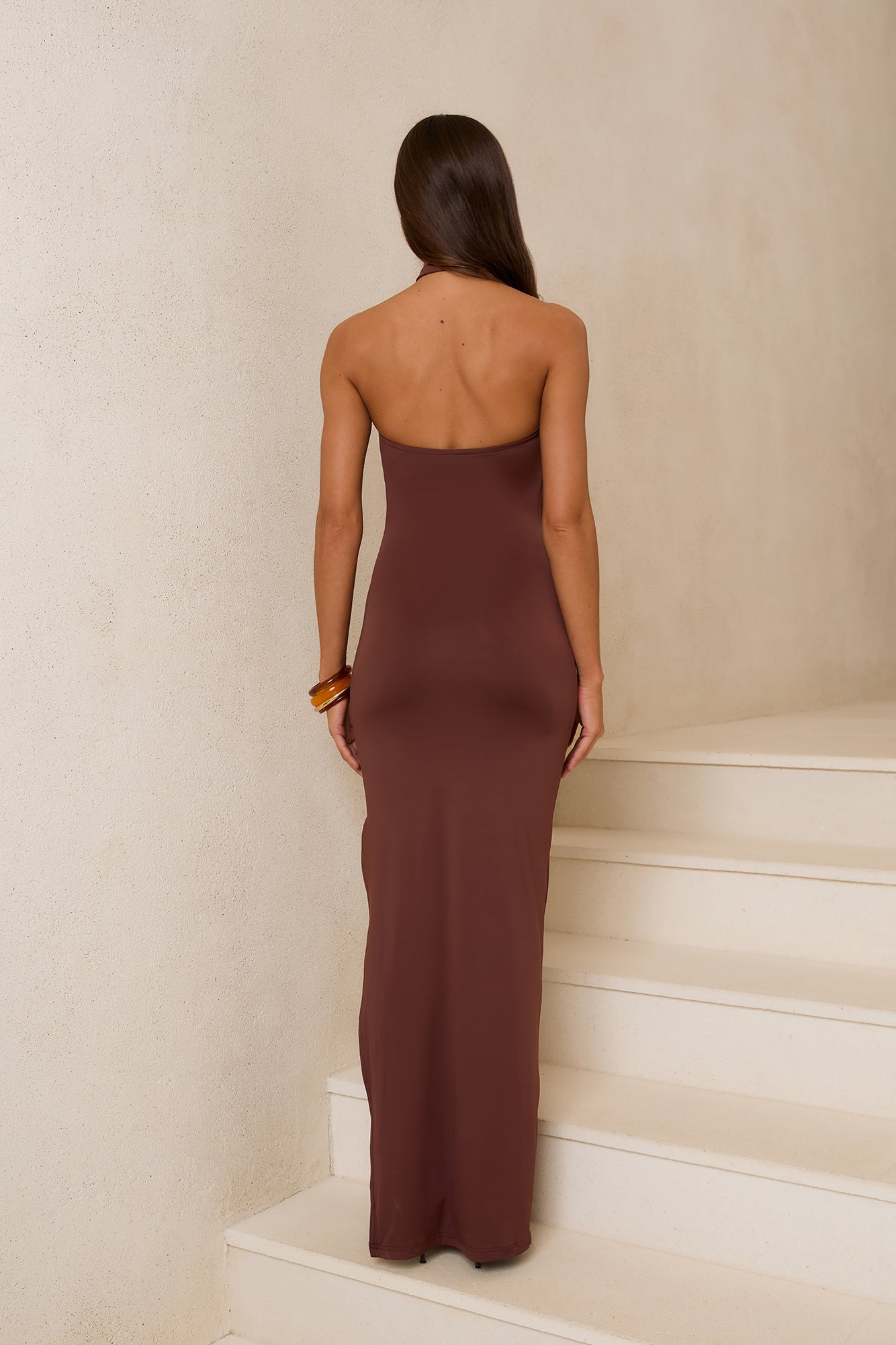 Salt Air Seduction Halter Maxi Dress Brown