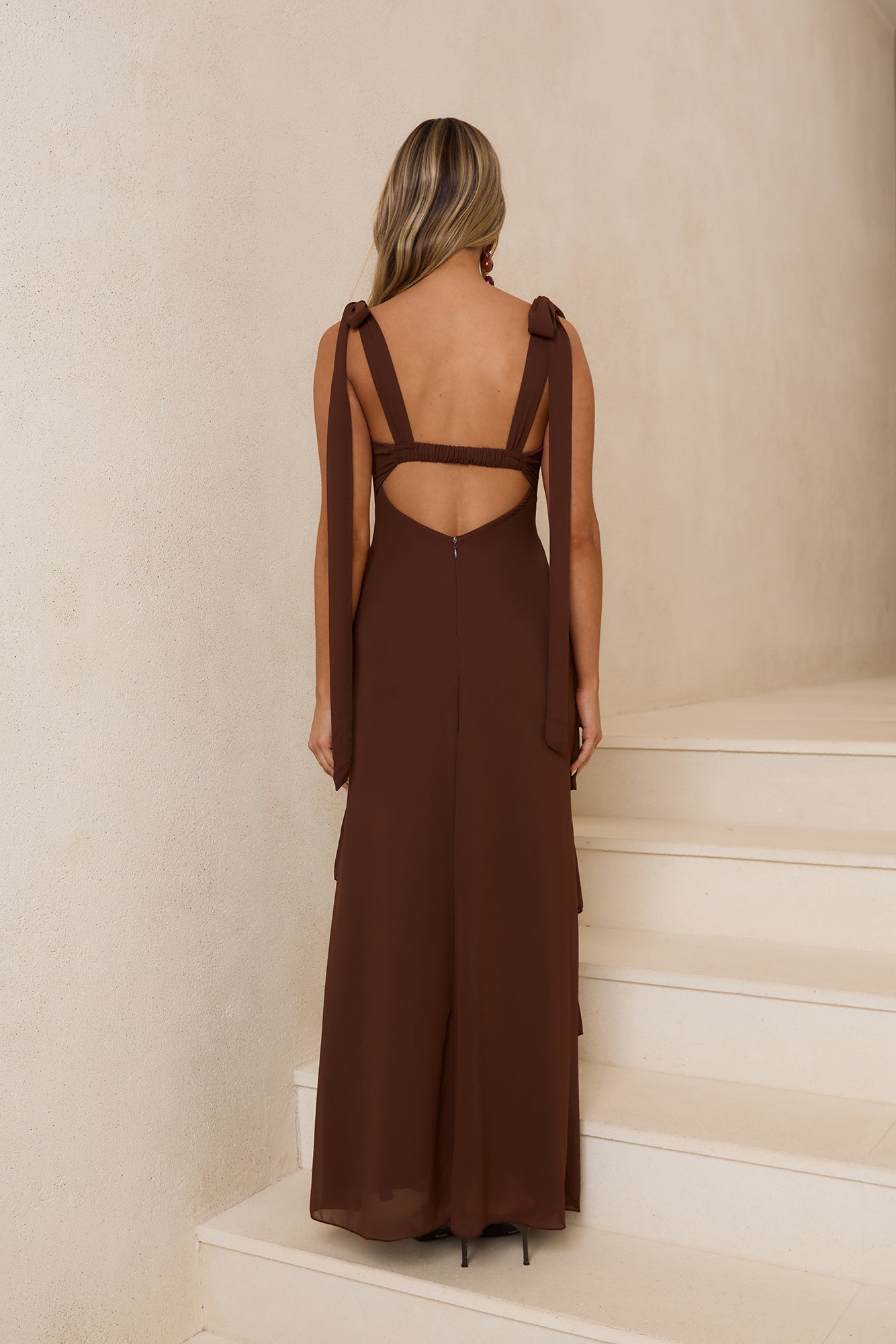 Sienna Sunset Ruffle Maxi Dress Brown