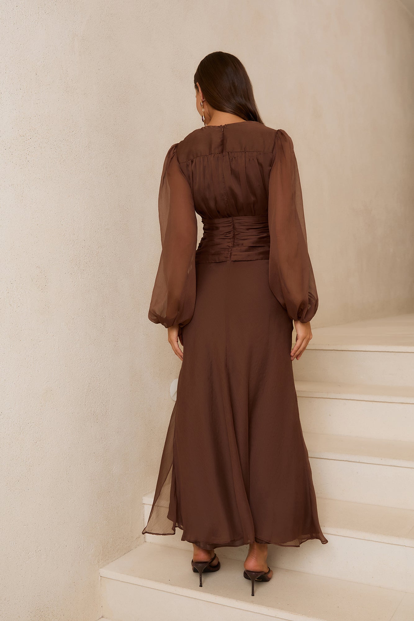 Our Nostalgia Long Sleeve Maxi Dress Brown
