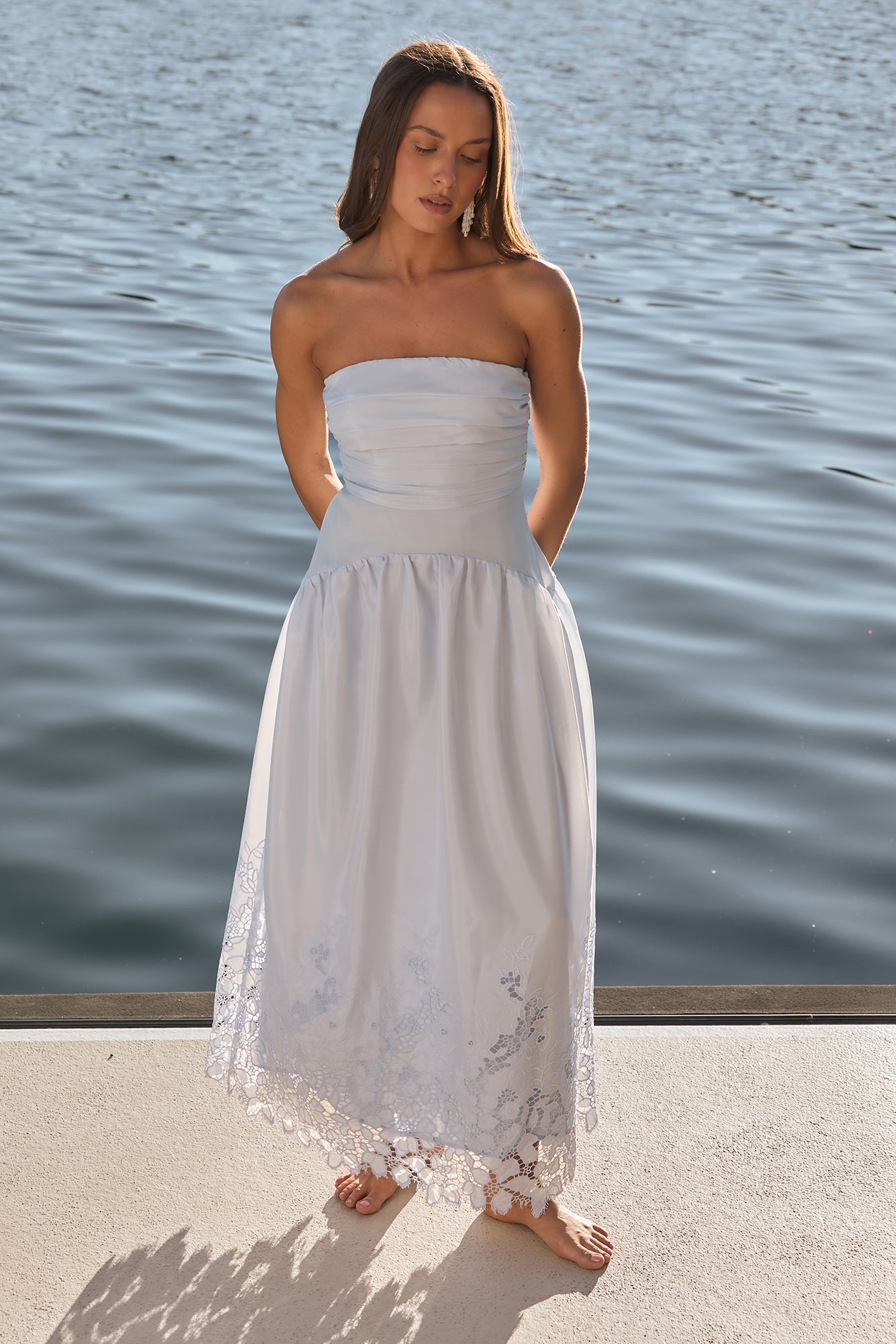 light blue strapless maxi dress Gretta Wherever youre going The Serina Strapless Satin Maxi