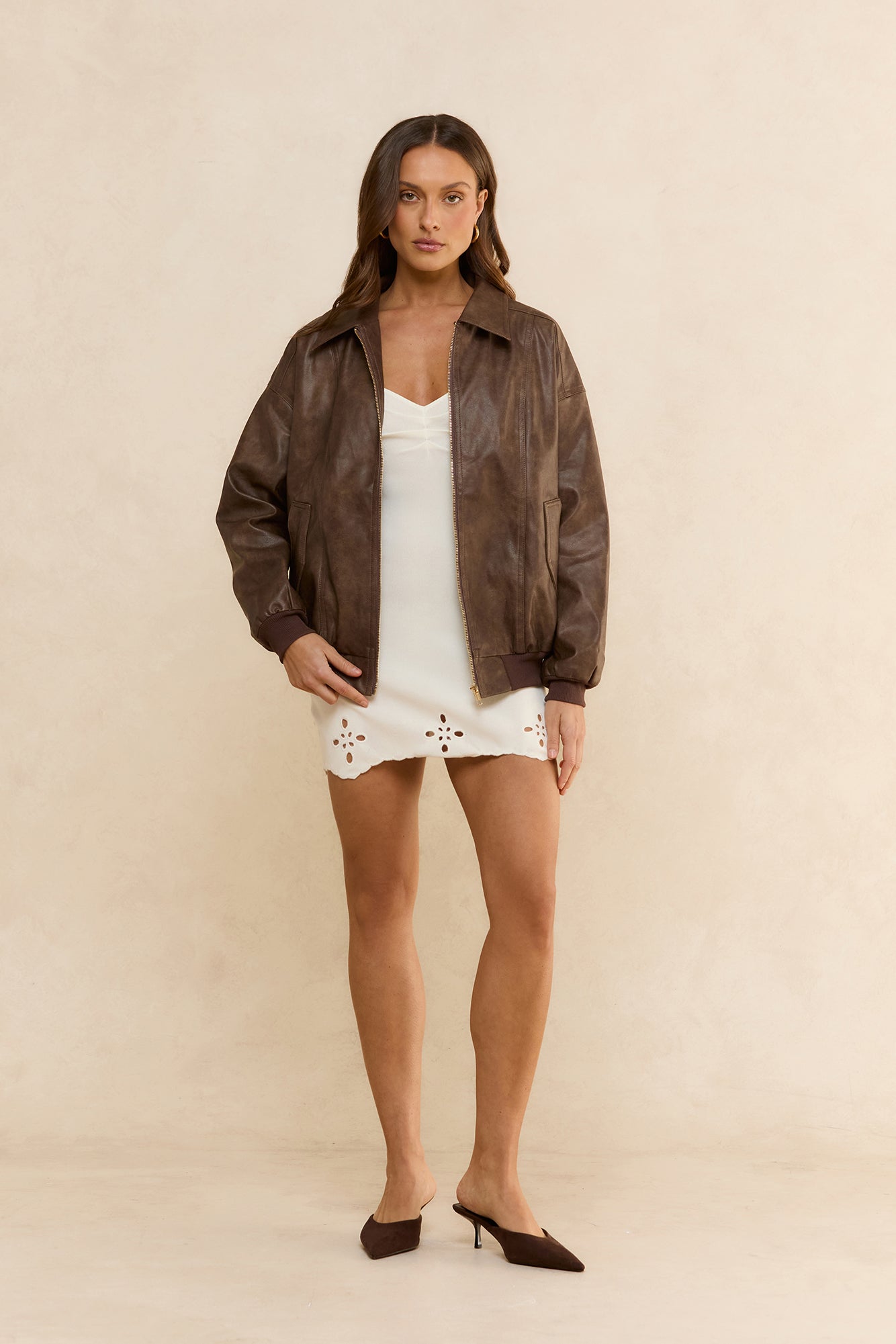 Talk Of The Town Faux Leather Jacket Chocolate