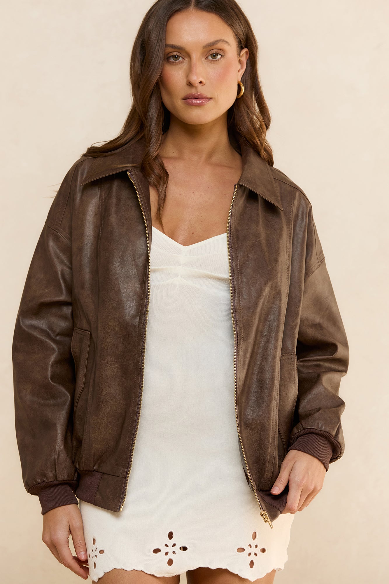 Talk Of The Town Faux Leather Jacket Chocolate