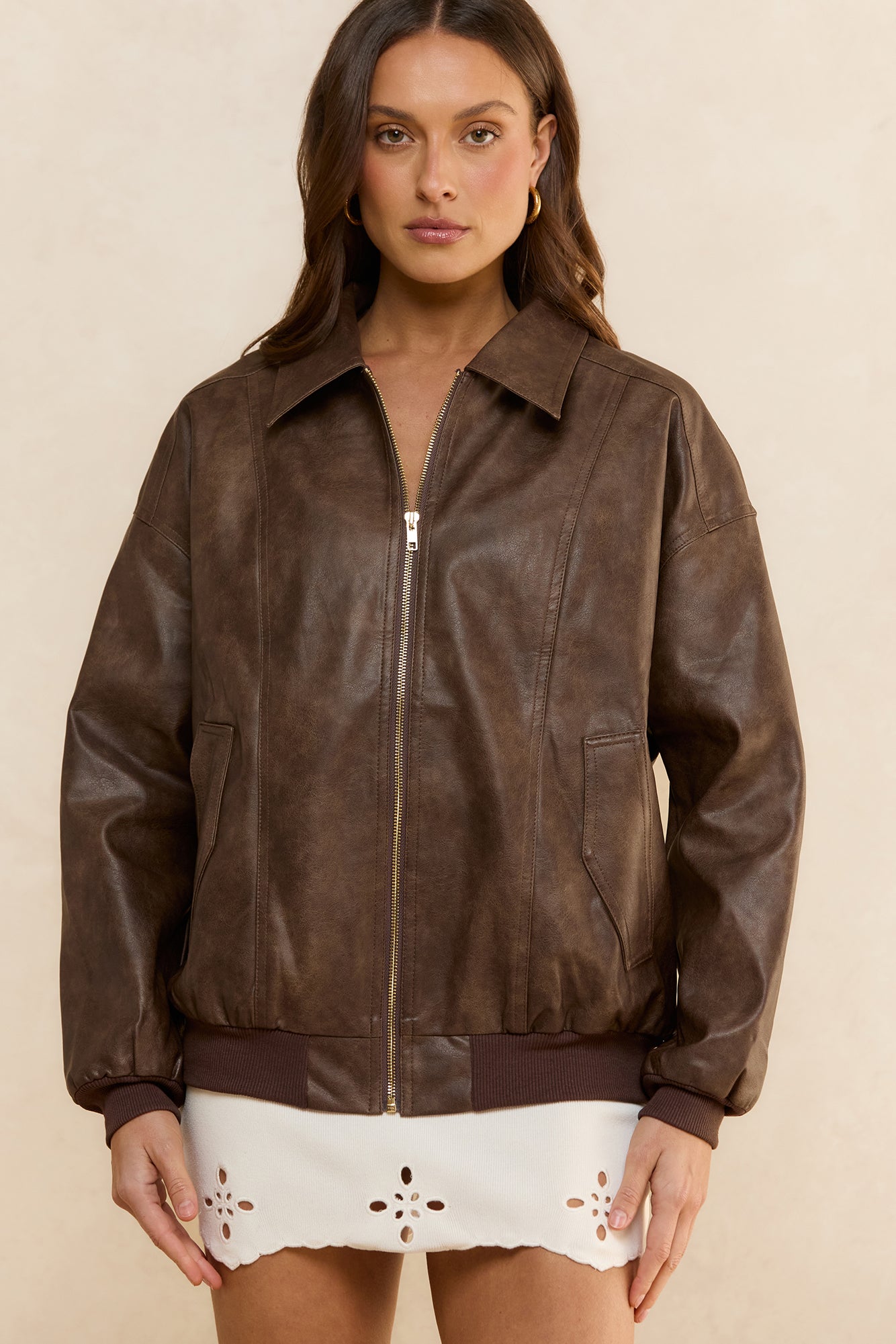 Talk Of The Town Faux Leather Jacket Chocolate