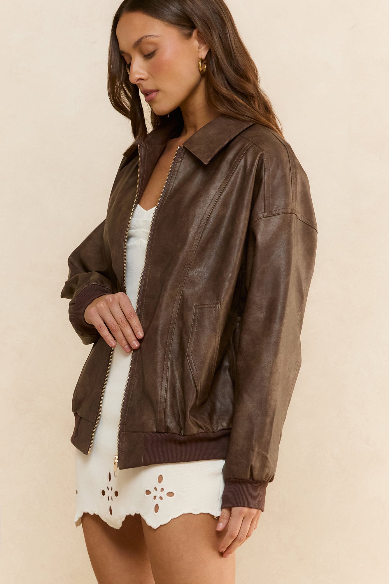 Talk Of The Town Faux Leather Jacket Chocolate