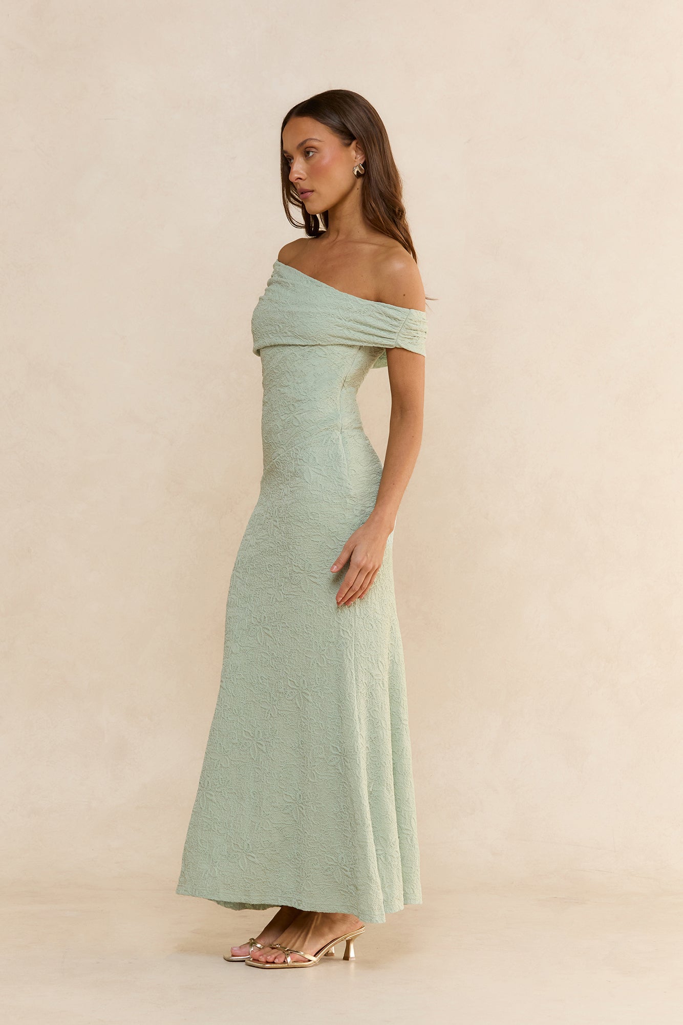 Sea And Selfies Off Shoulder Maxi Dress Sage