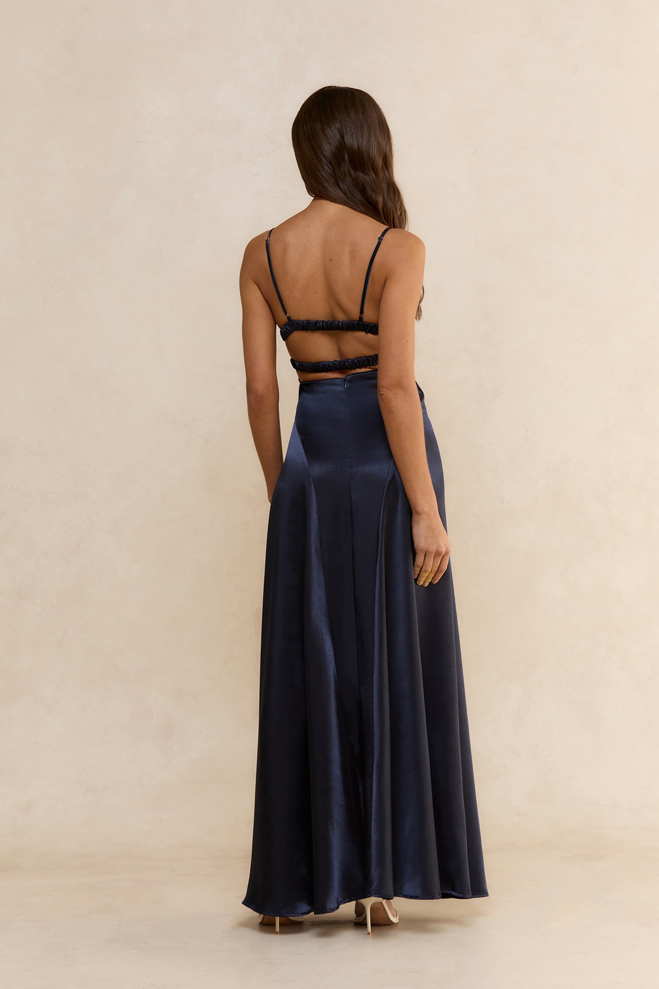 Celestial Solstice Satin Maxi Dress Navy