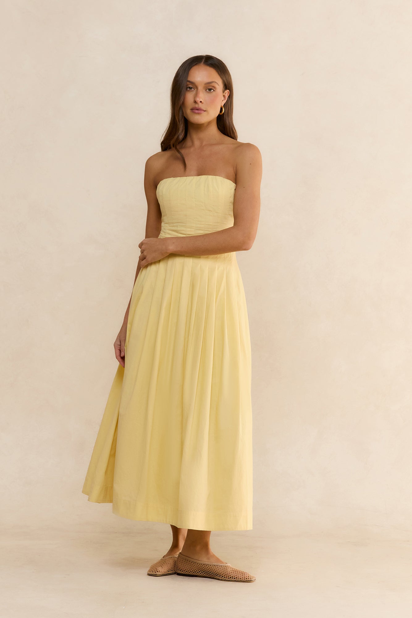 Sunshine Serenity Strapless Midi Dress Yellow