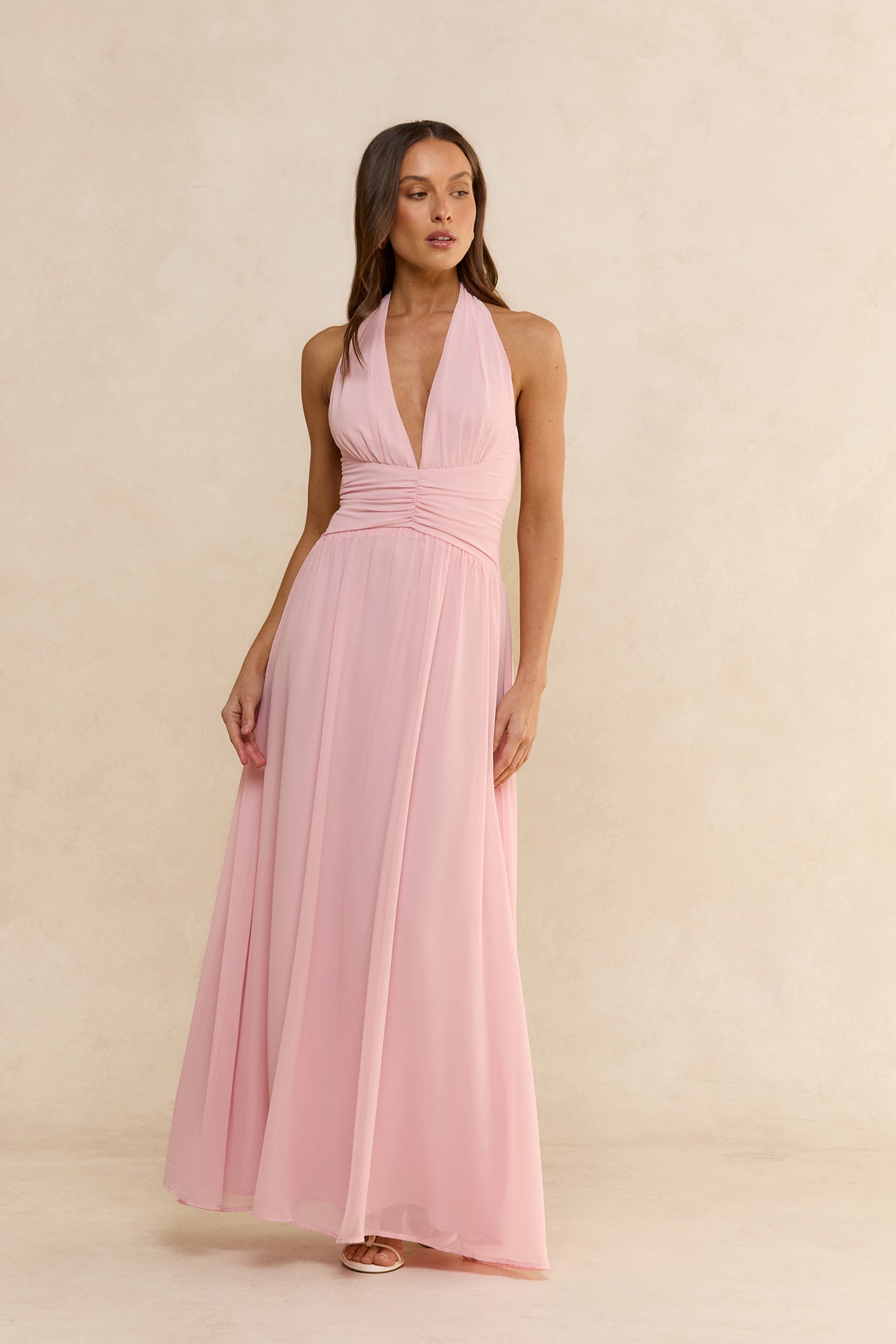 Soft Waves Halter Maxi Dress Blush