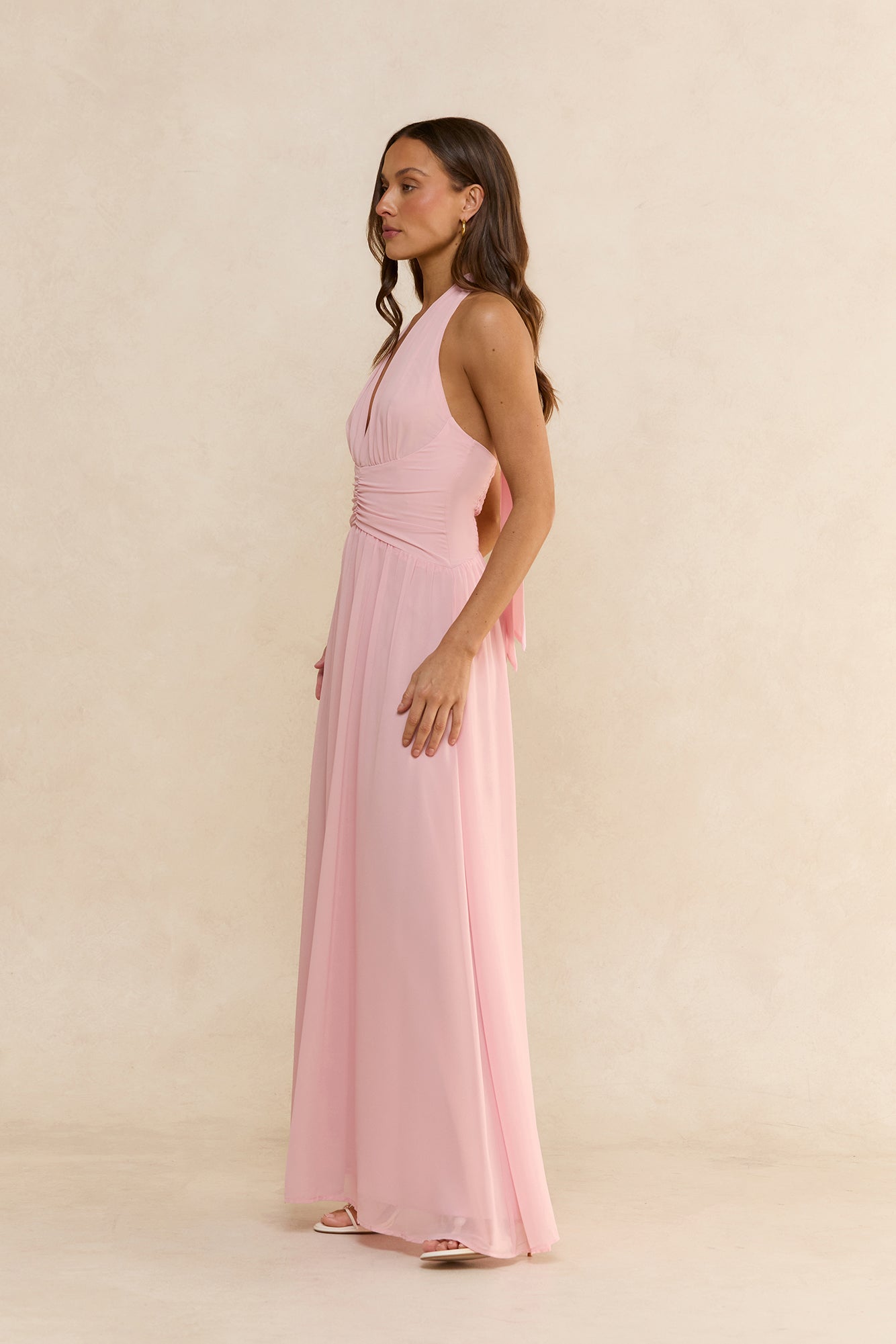 Soft Waves Halter Maxi Dress Blush