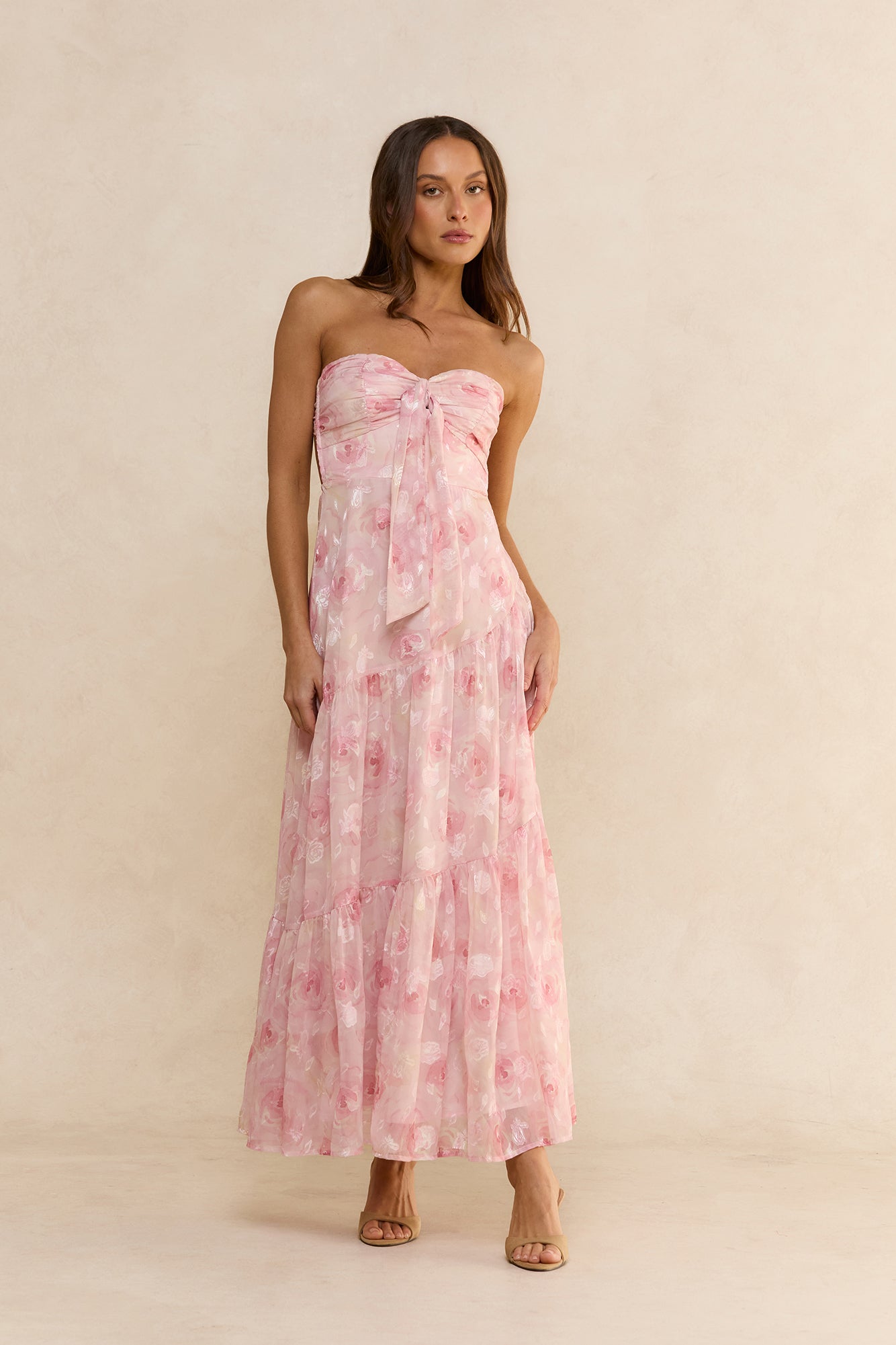 Social Stride Tie Front Maxi Dress Pink