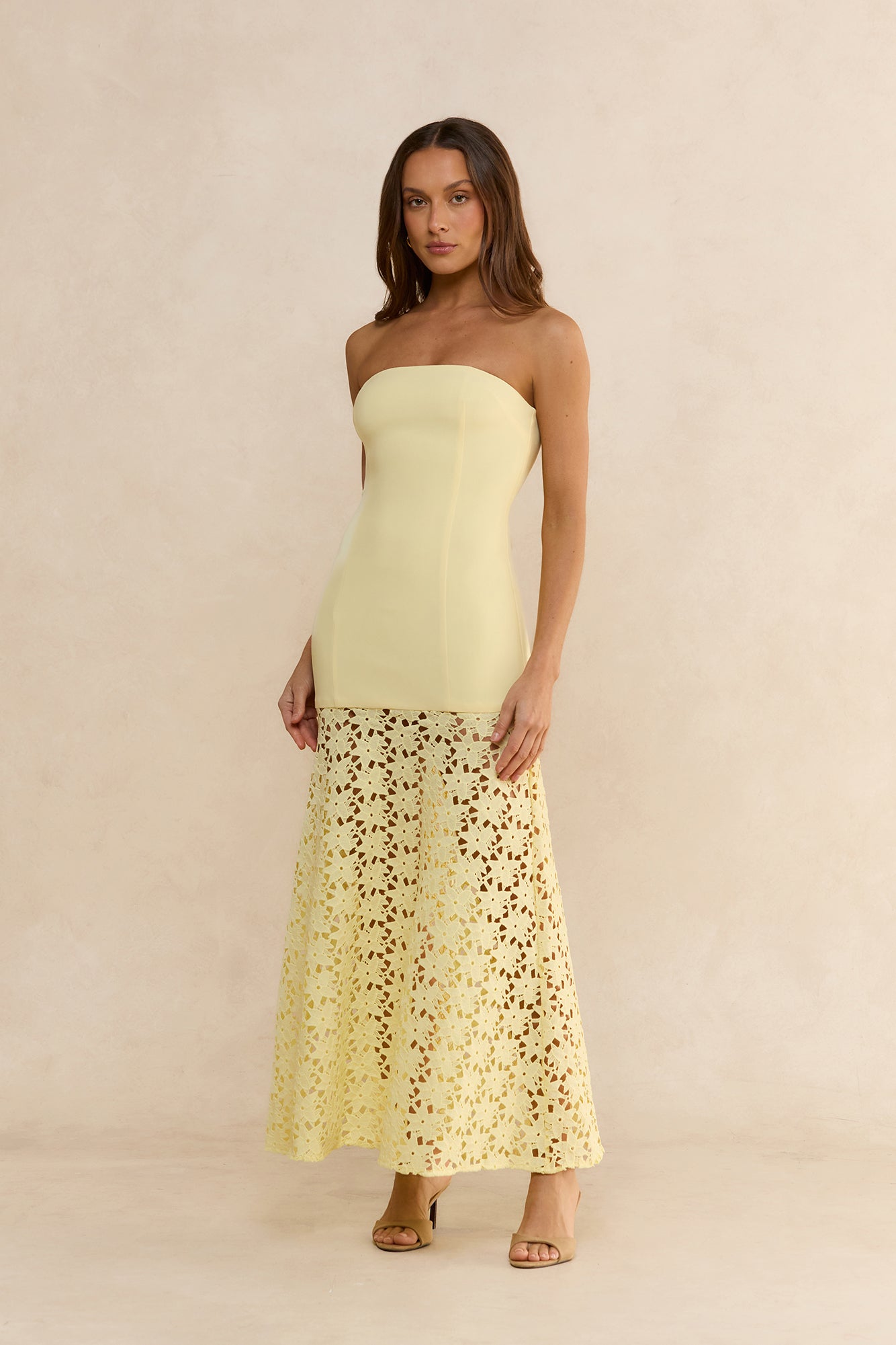 Noir Enchantment Strapless Maxi Dress Yellow