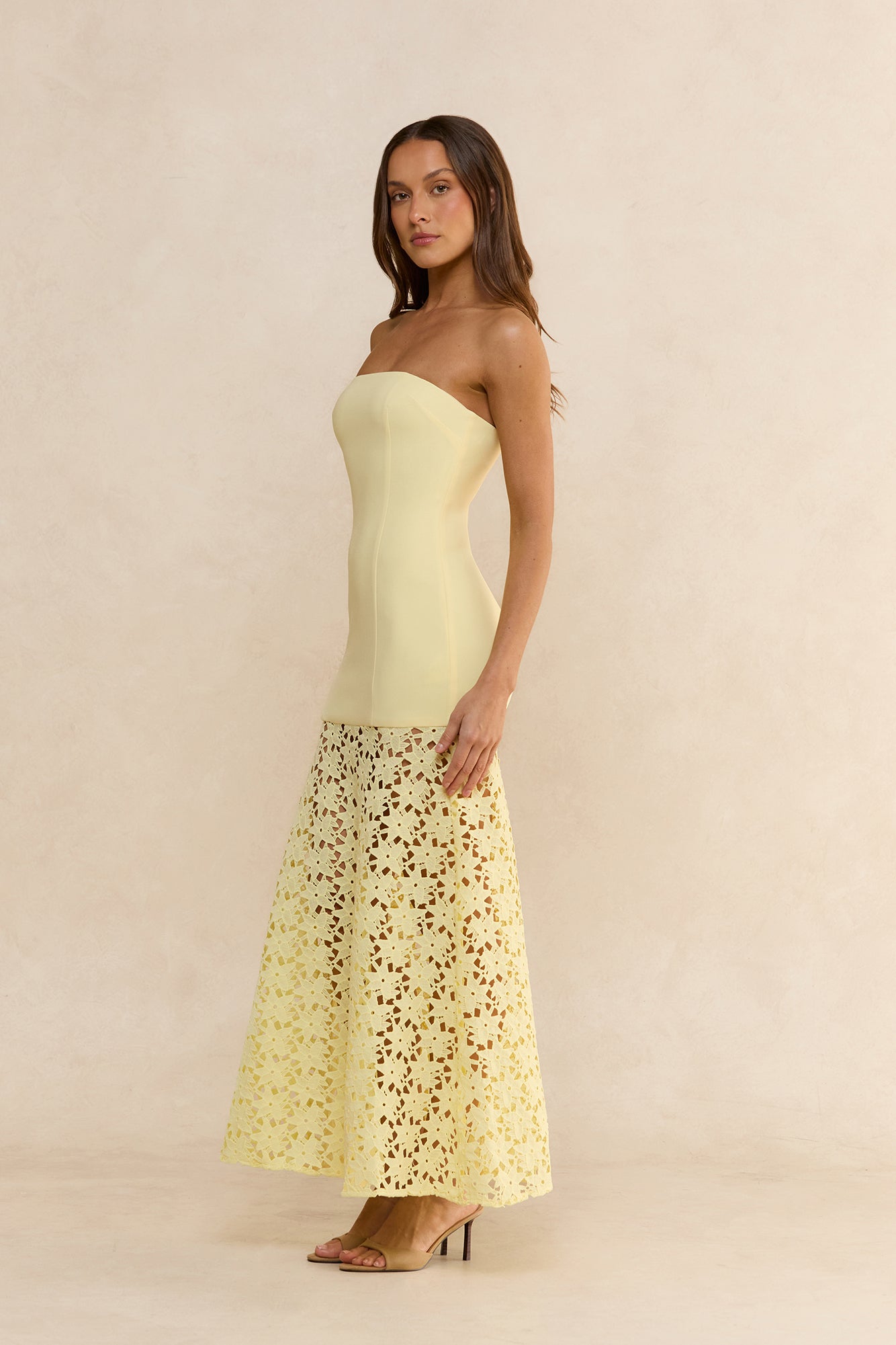 Noir Enchantment Strapless Maxi Dress Yellow