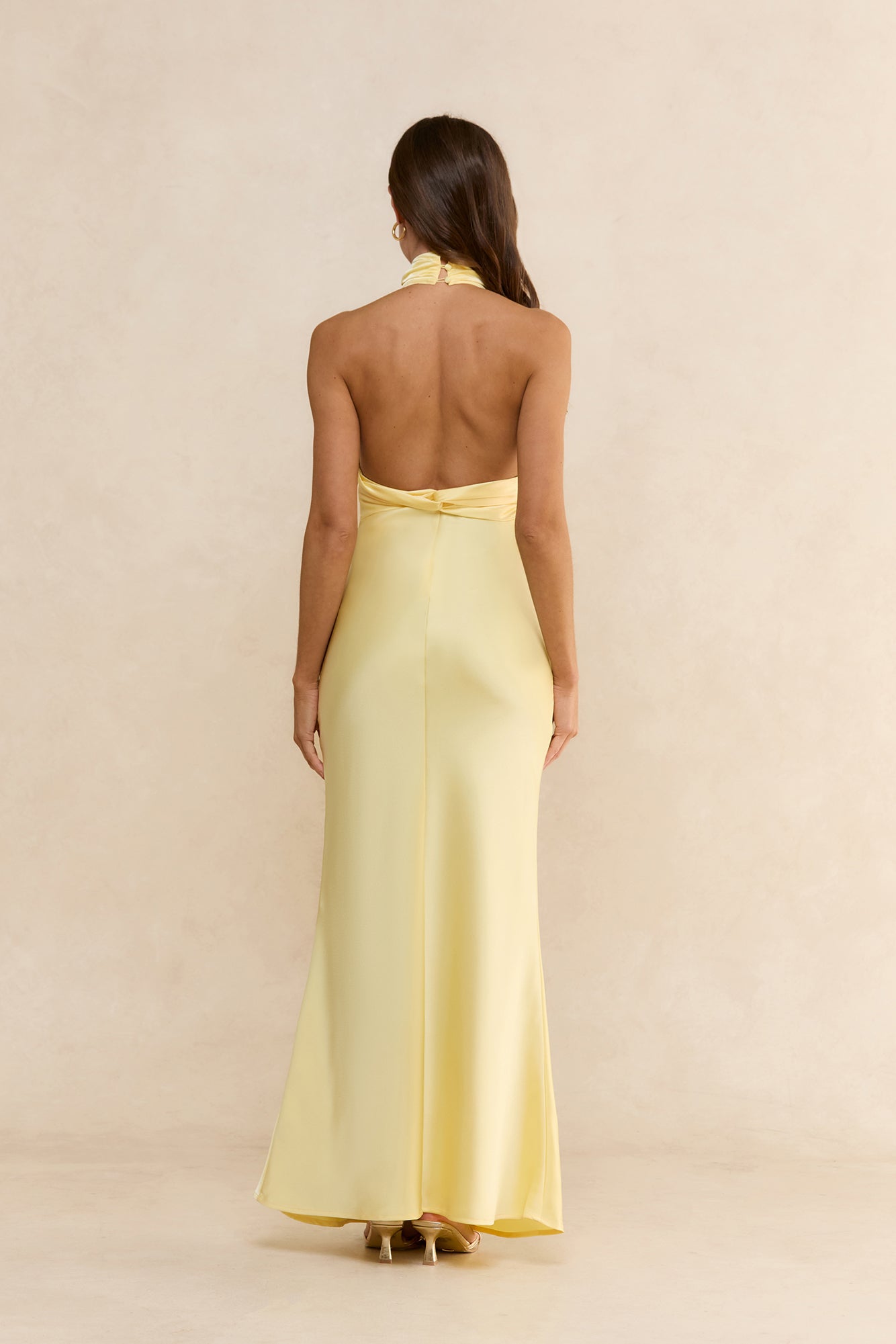 Summer Flame Kiss Halter Satin Maxi Dress Yellow