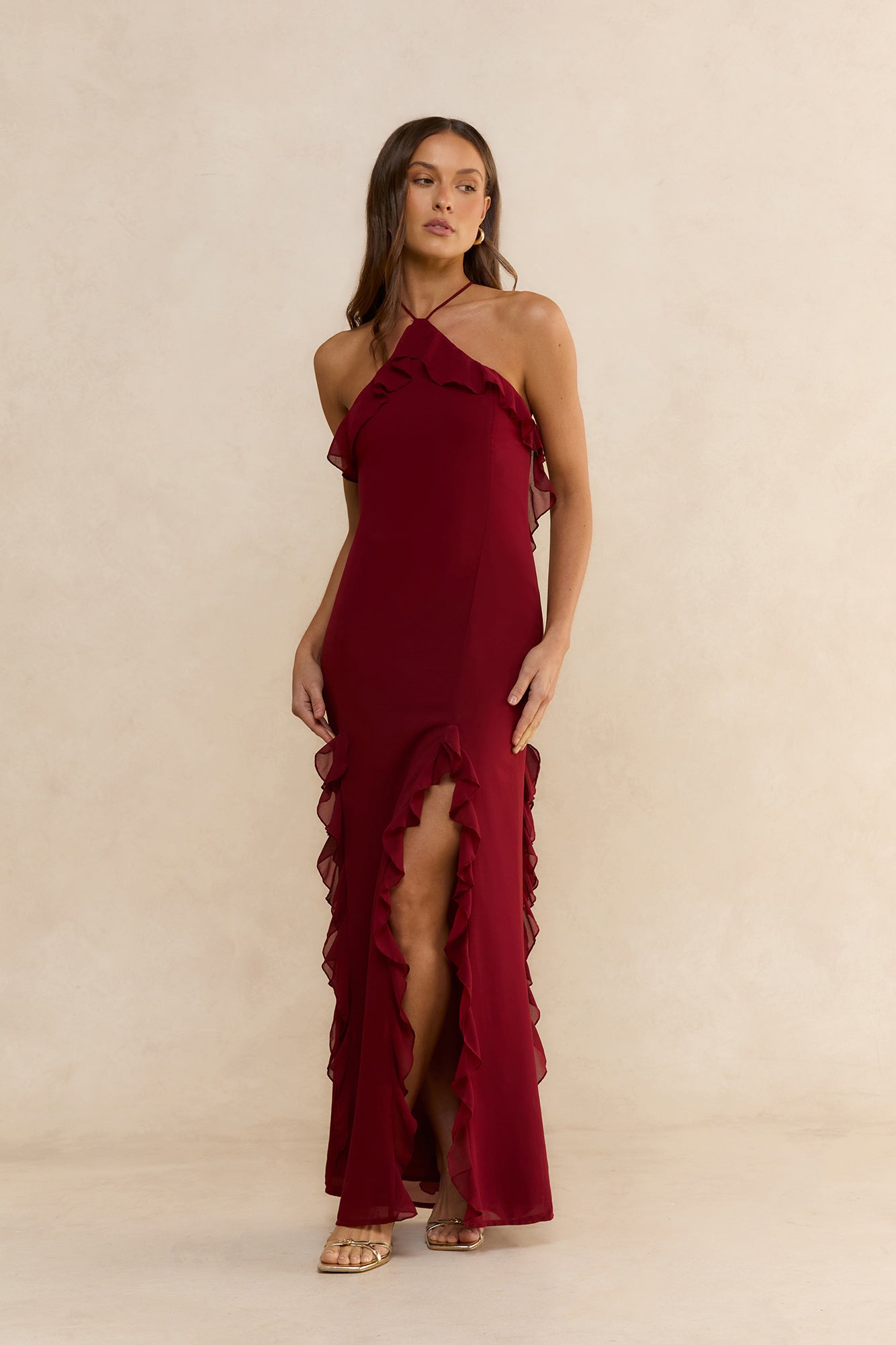 Showstopper Nights Maxi Dress Wine