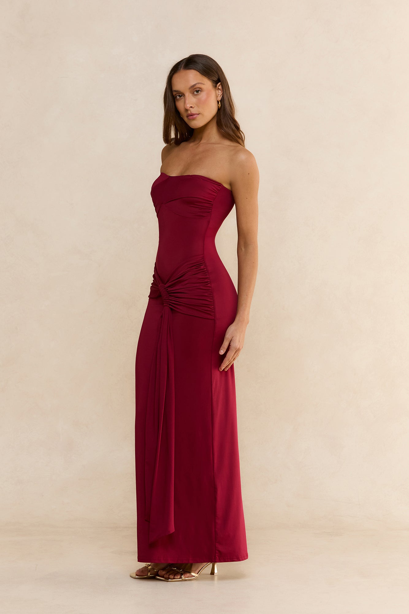 Velvet Dusk Strapless Maxi Dress Burgundy