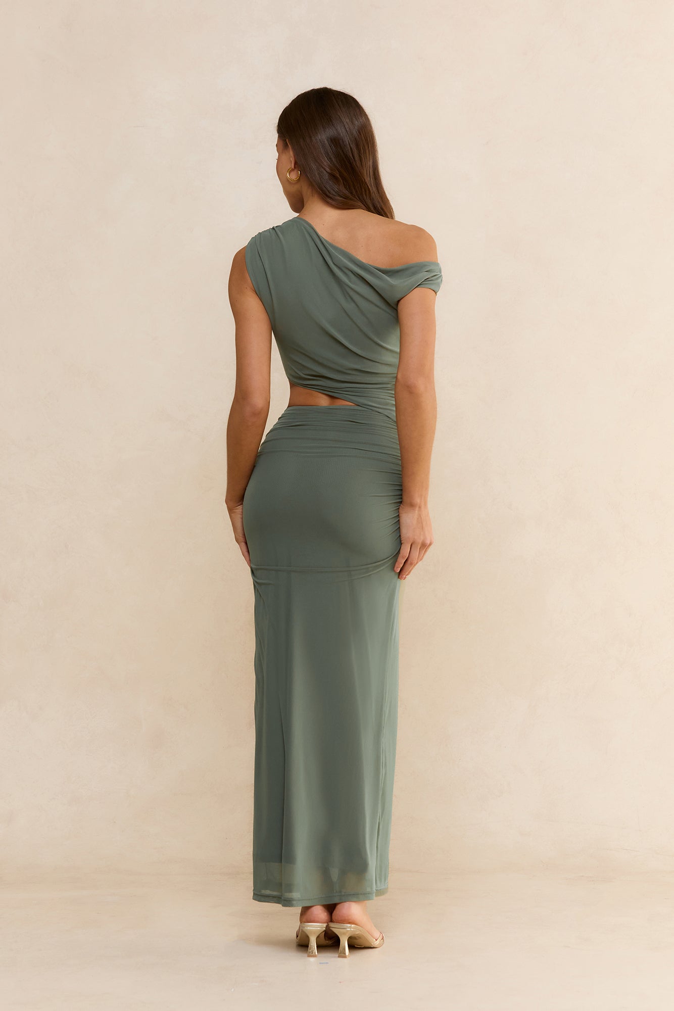 Midnight Musings Off Shoulder Maxi Dress Olive