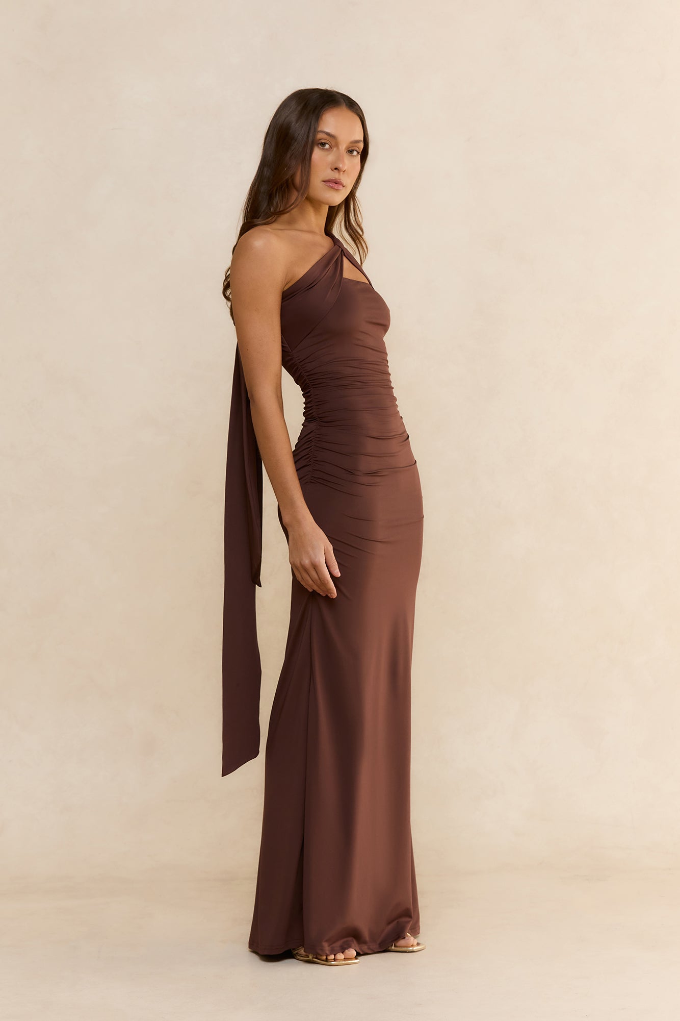 Sultry Silhouette Cross-Front Maxi Dress Chocolate