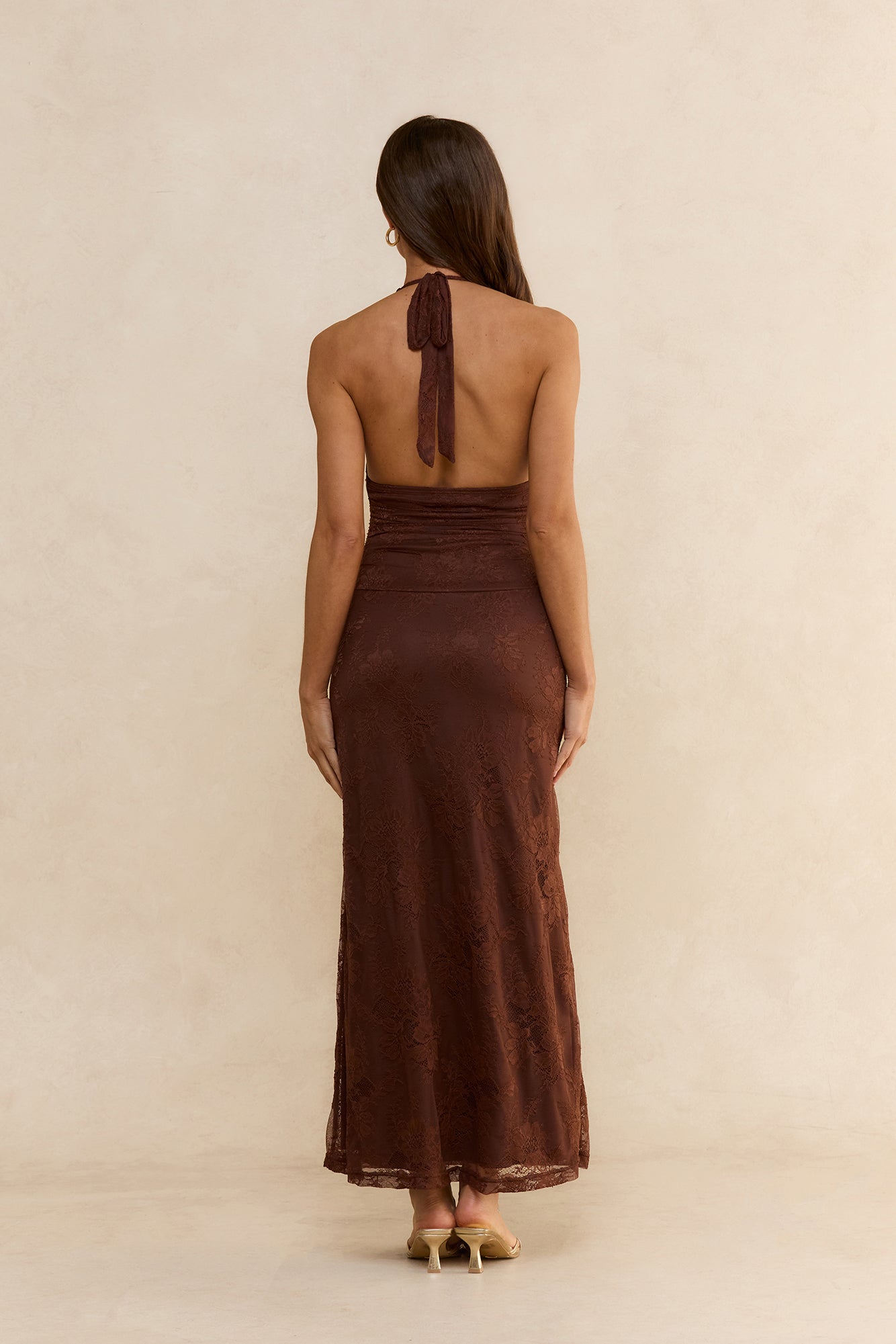 Tuscan Sunset Lace Maxi Dress Brown