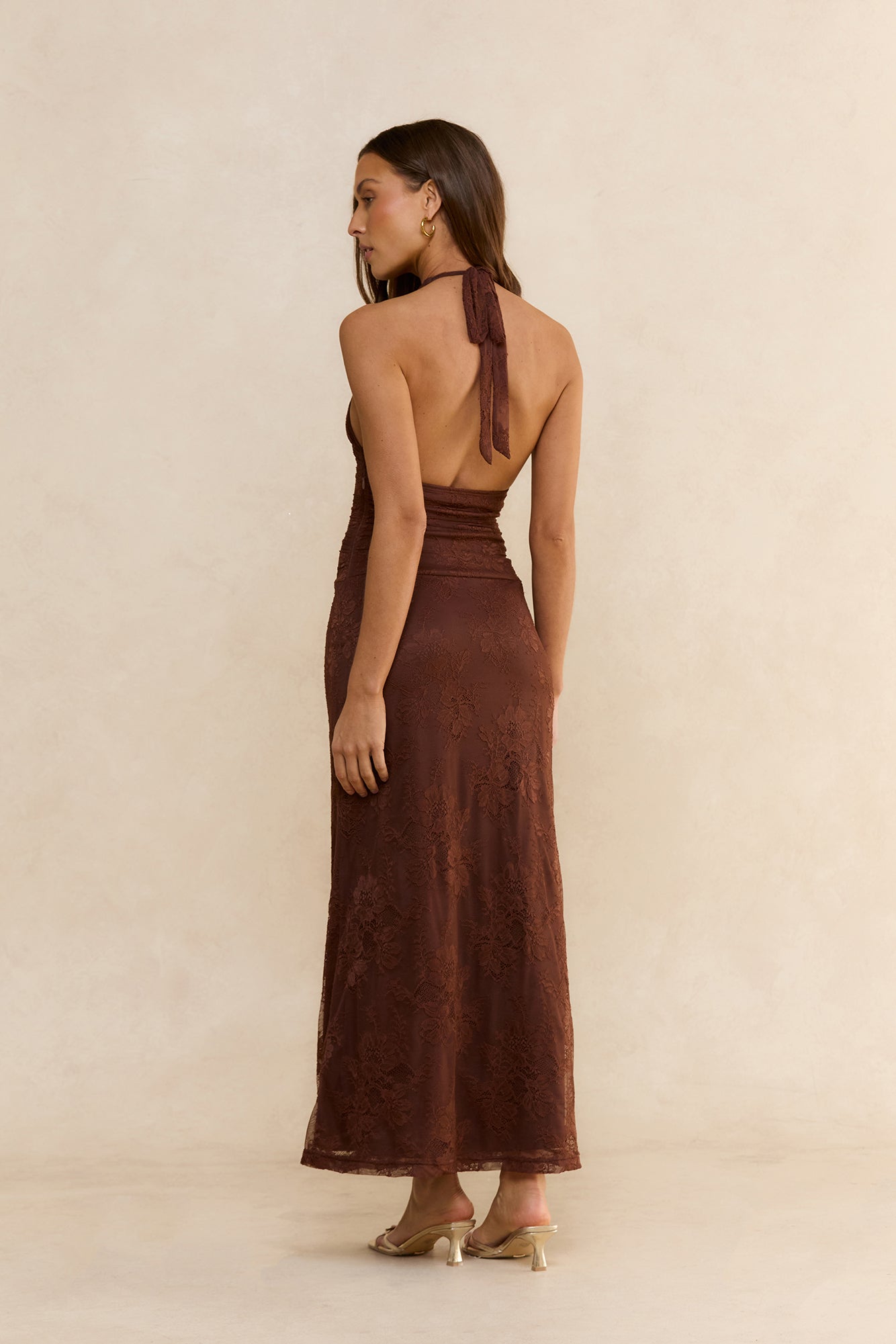 Tuscan Sunset Lace Maxi Dress Brown