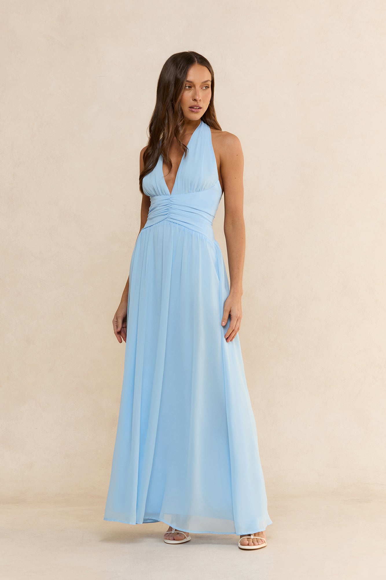 Soft Waves Halter Maxi Dress Blue
