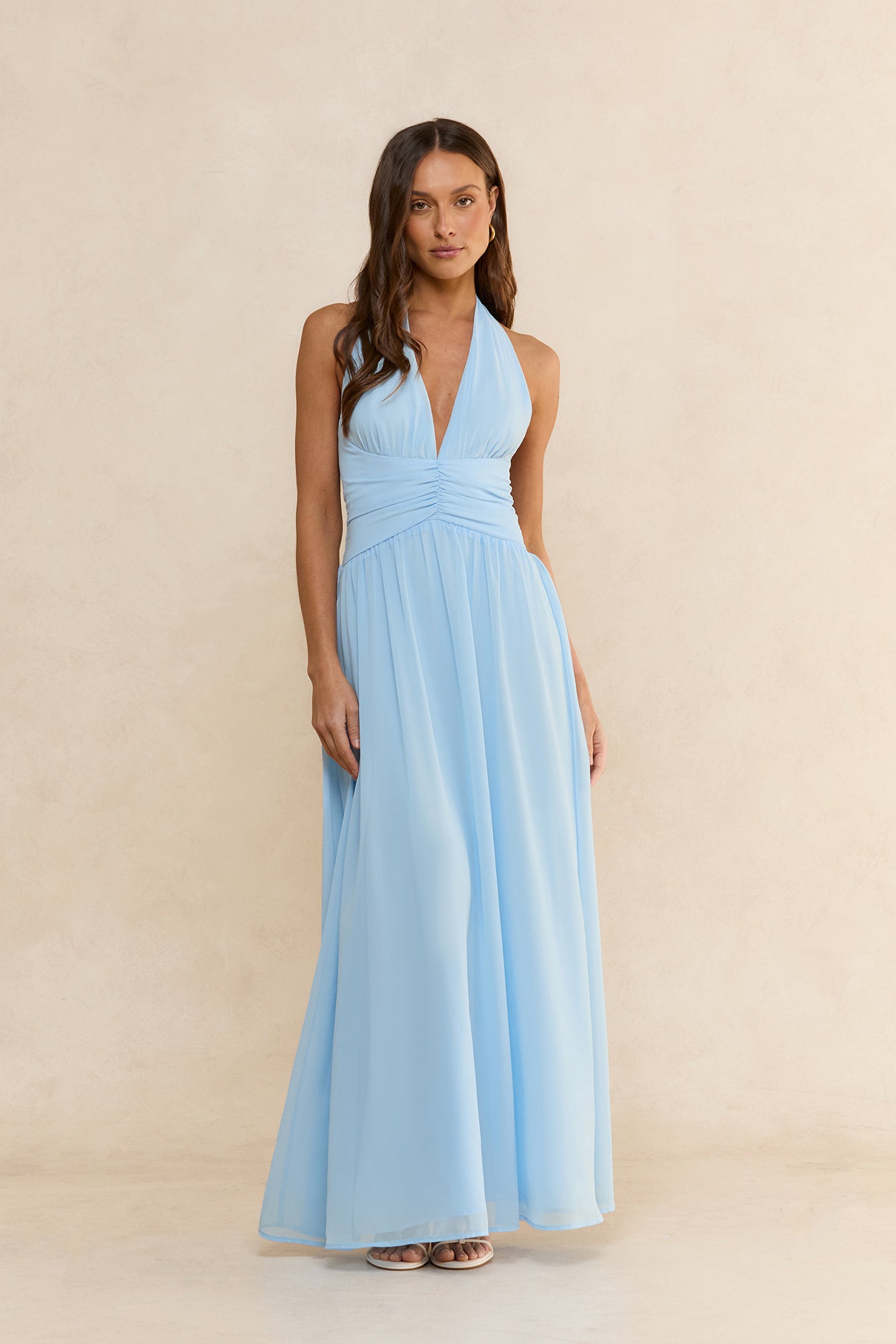 Soft Waves Halter Maxi Dress Blue