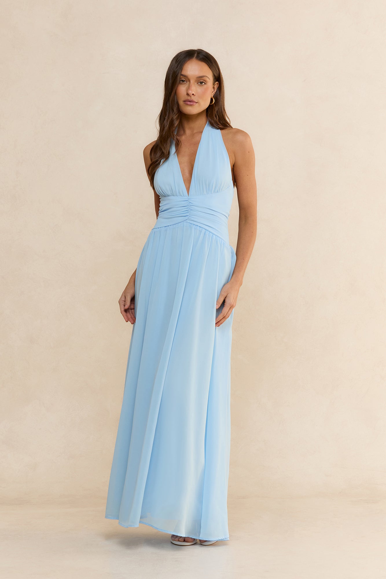 Soft Waves Halter Maxi Dress Blue
