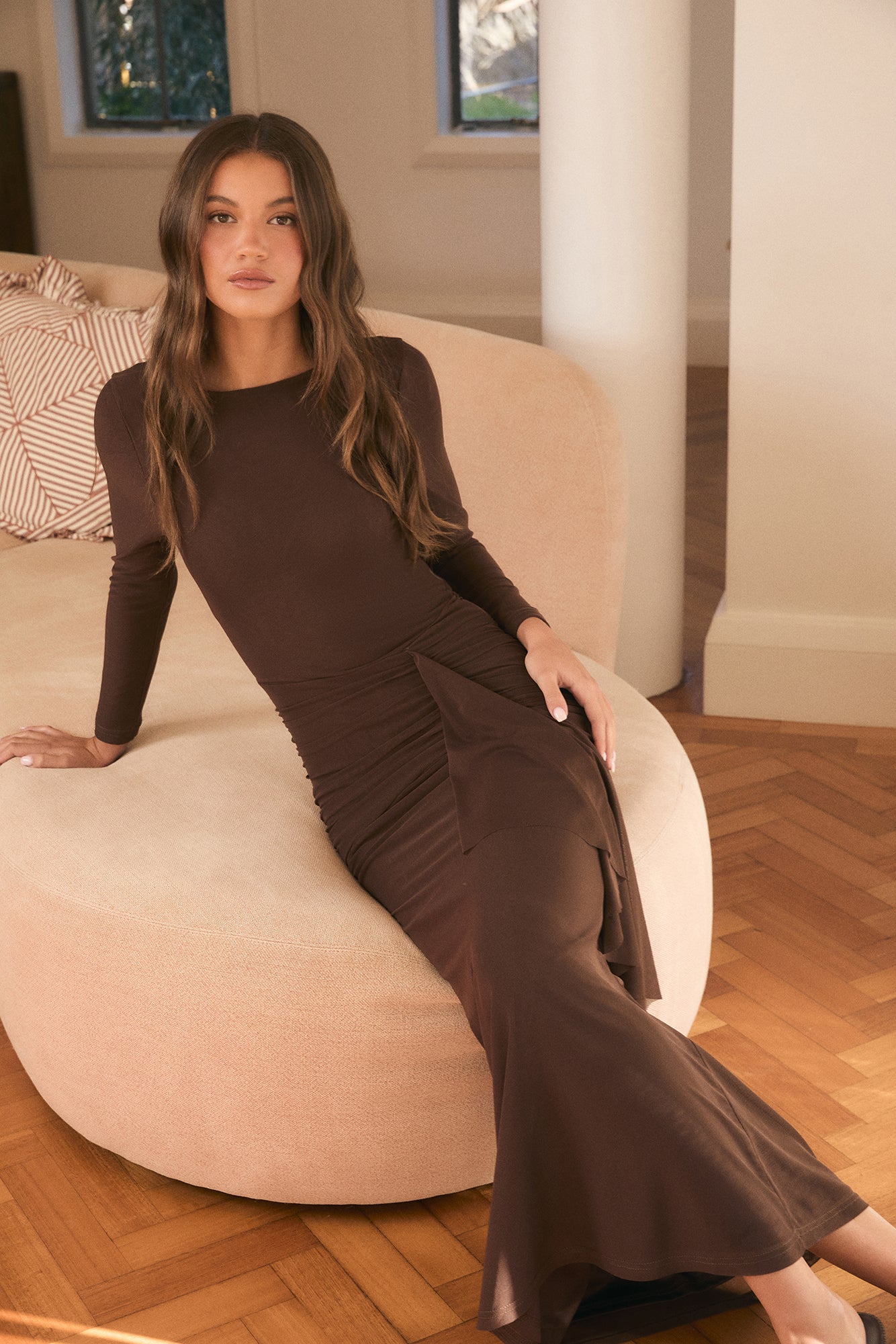 Ambient Light Long Sleeve Maxi Dress Chocolate