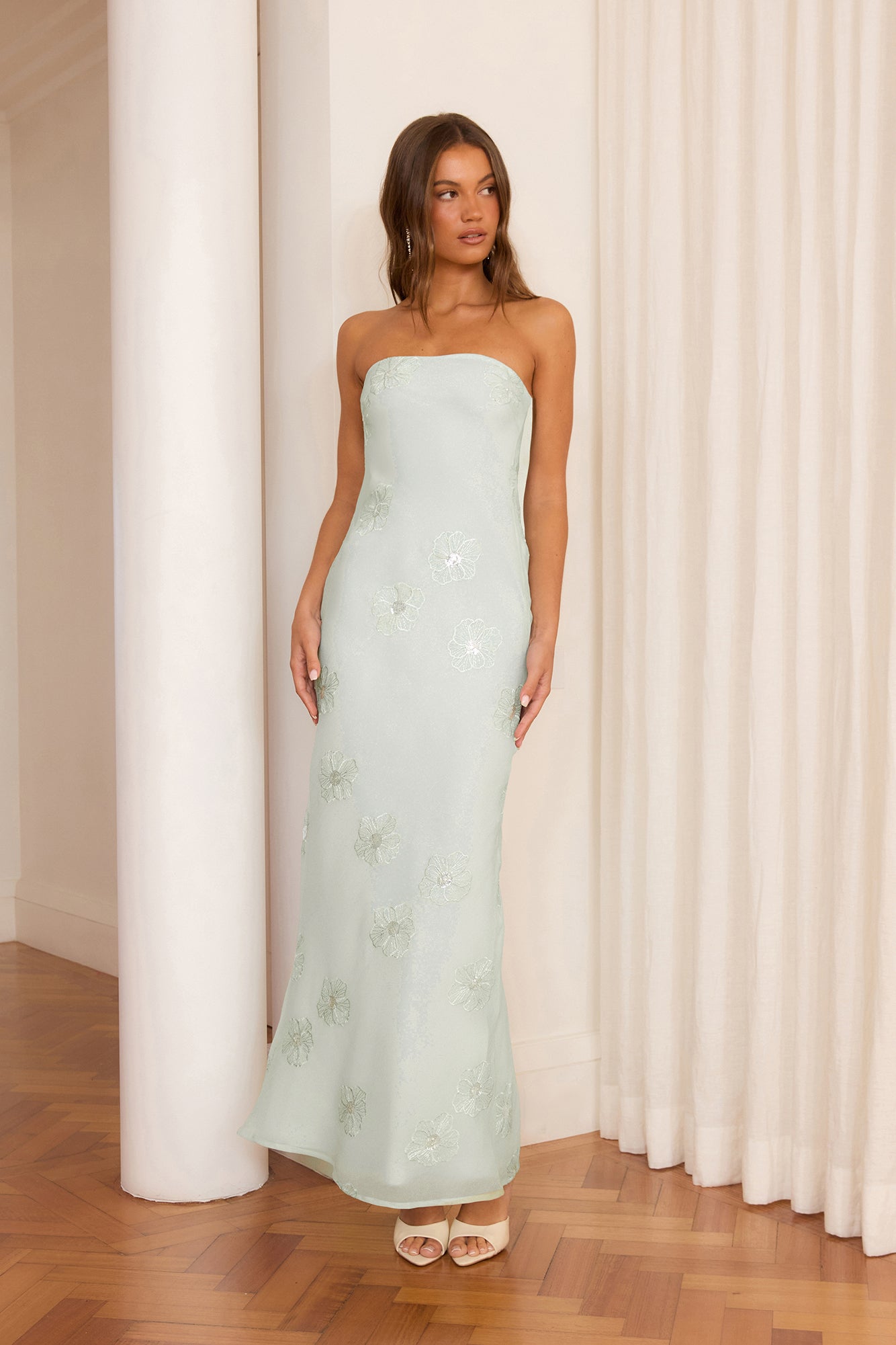 Enchanted Florals Strapless Maxi Dress Sage