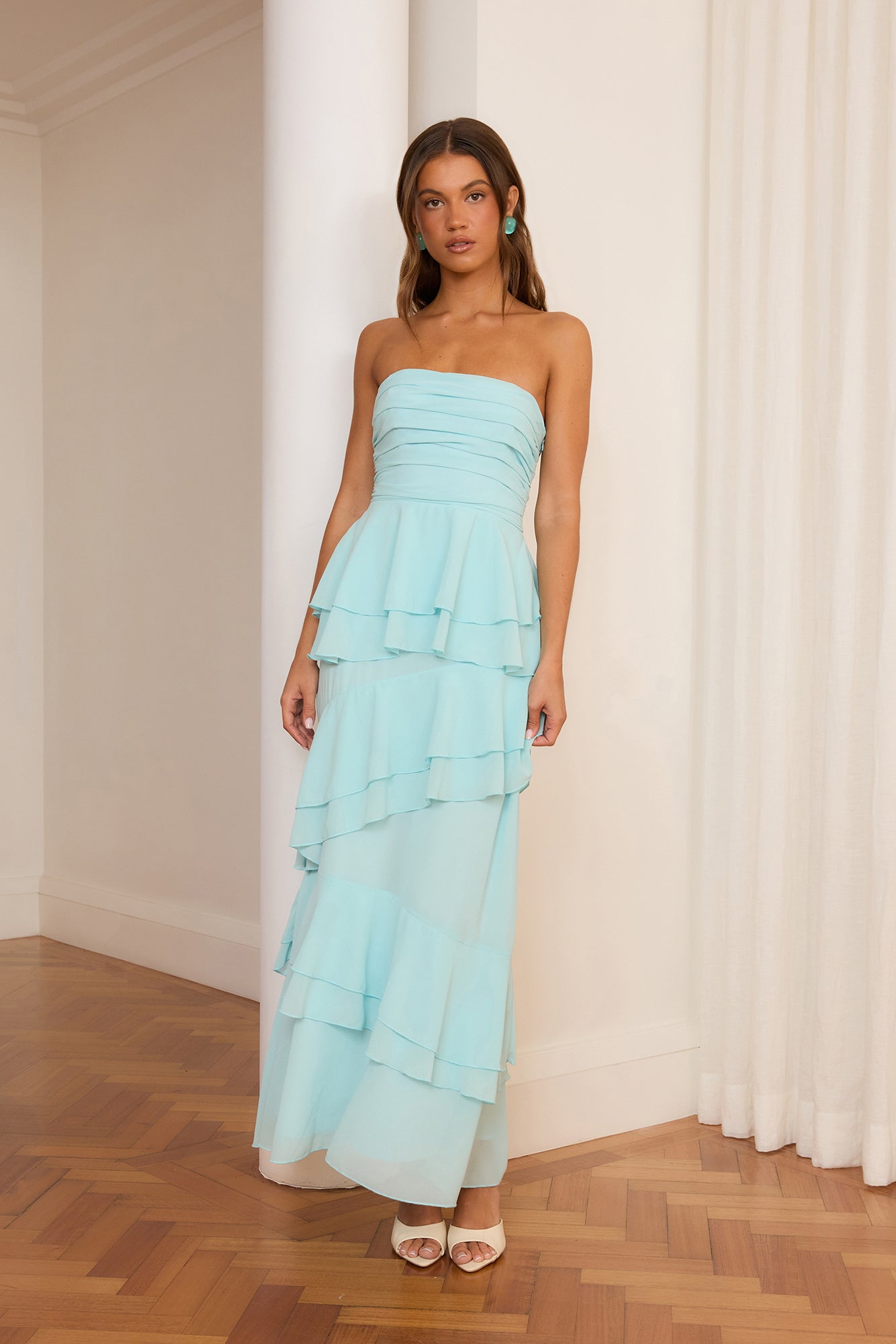 Tide and True Ruffle Maxi Dress Aqua