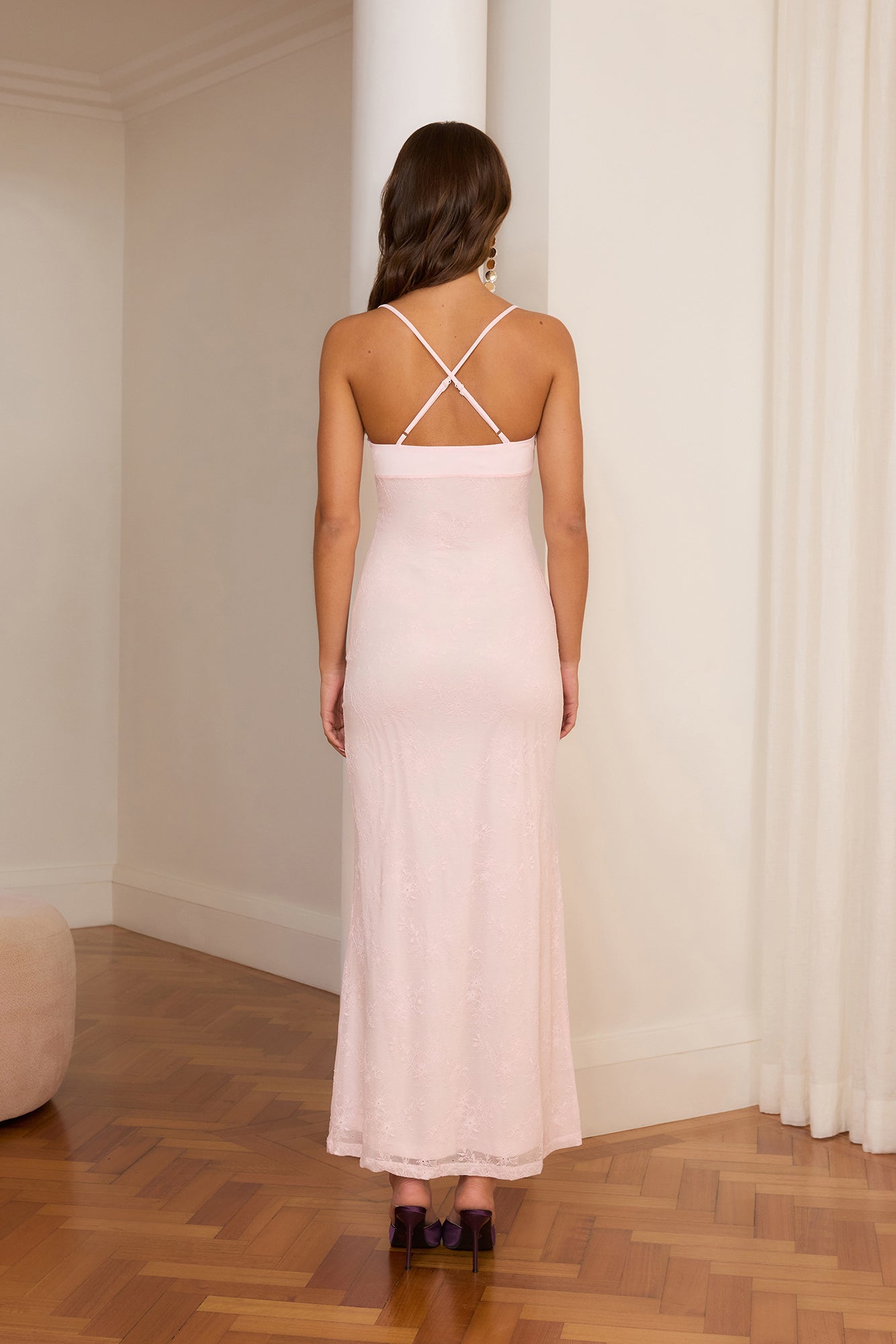 Counting The Seconds Lace Mesh Maxi Dress Pink