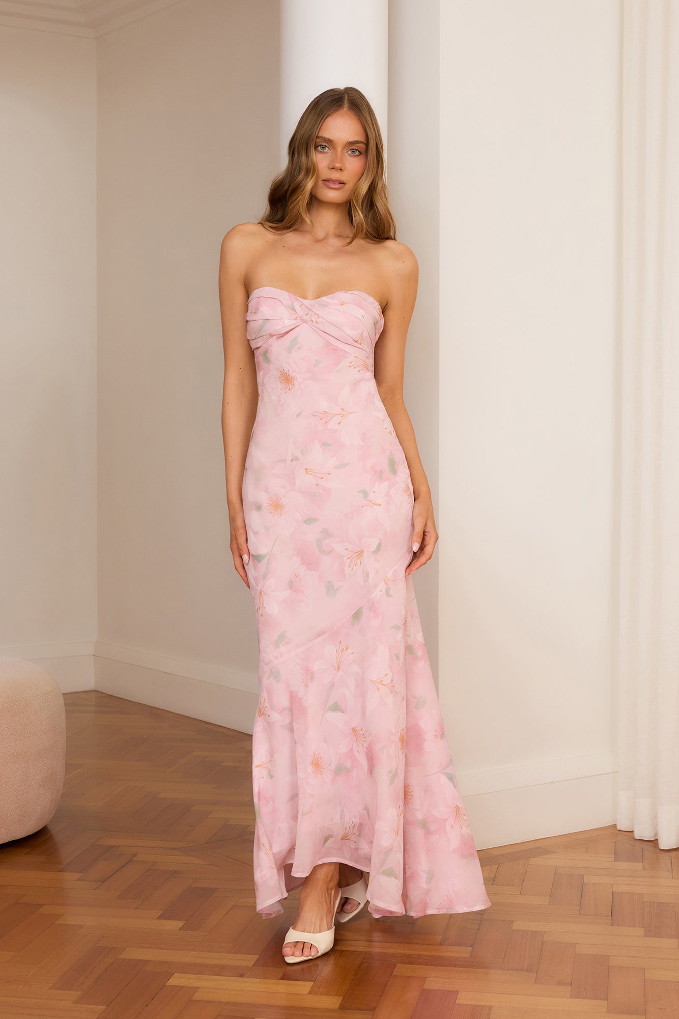 Blooming Bouquet Strapless Maxi Dress Pink