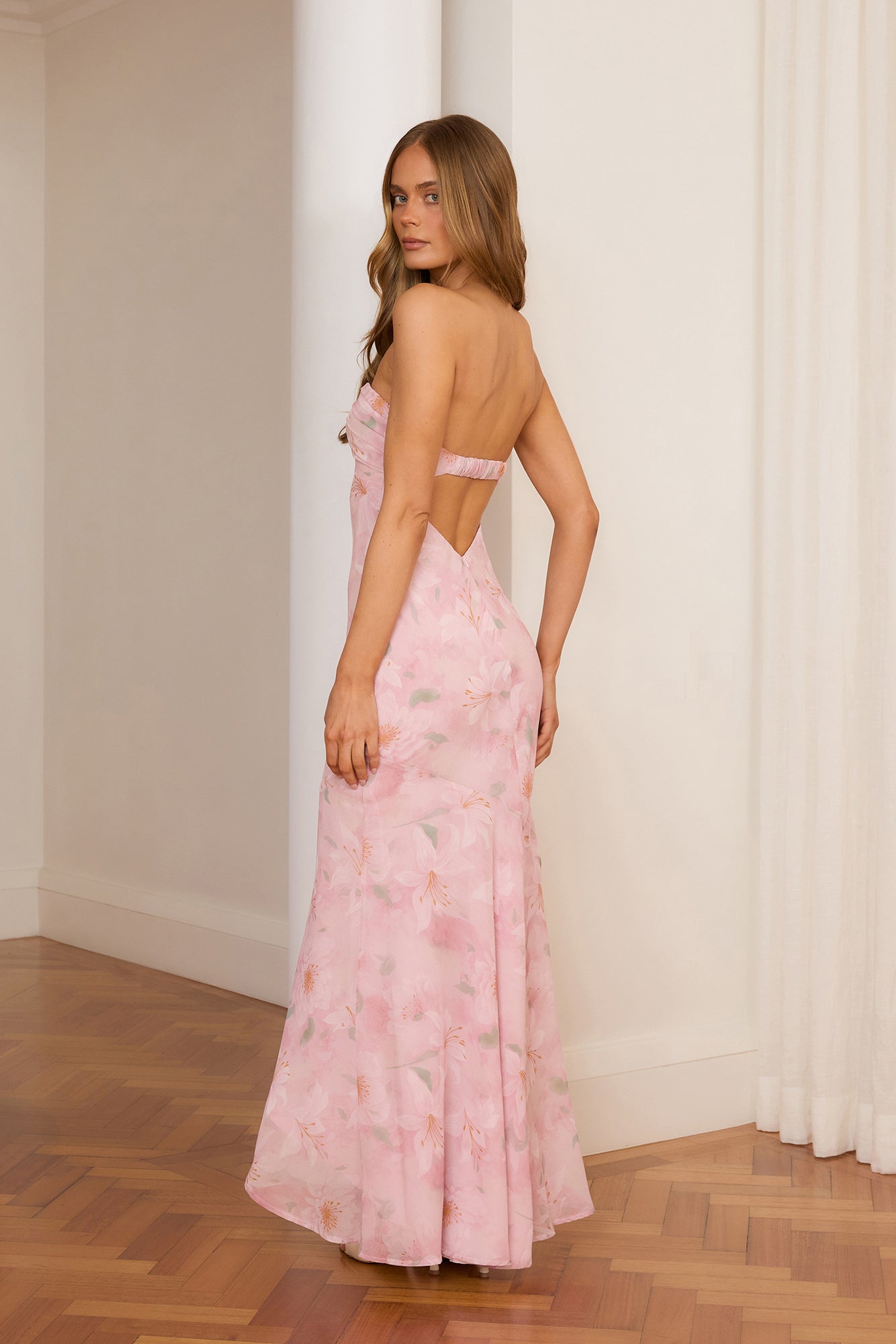 Blooming Bouquet Strapless Maxi Dress Pink