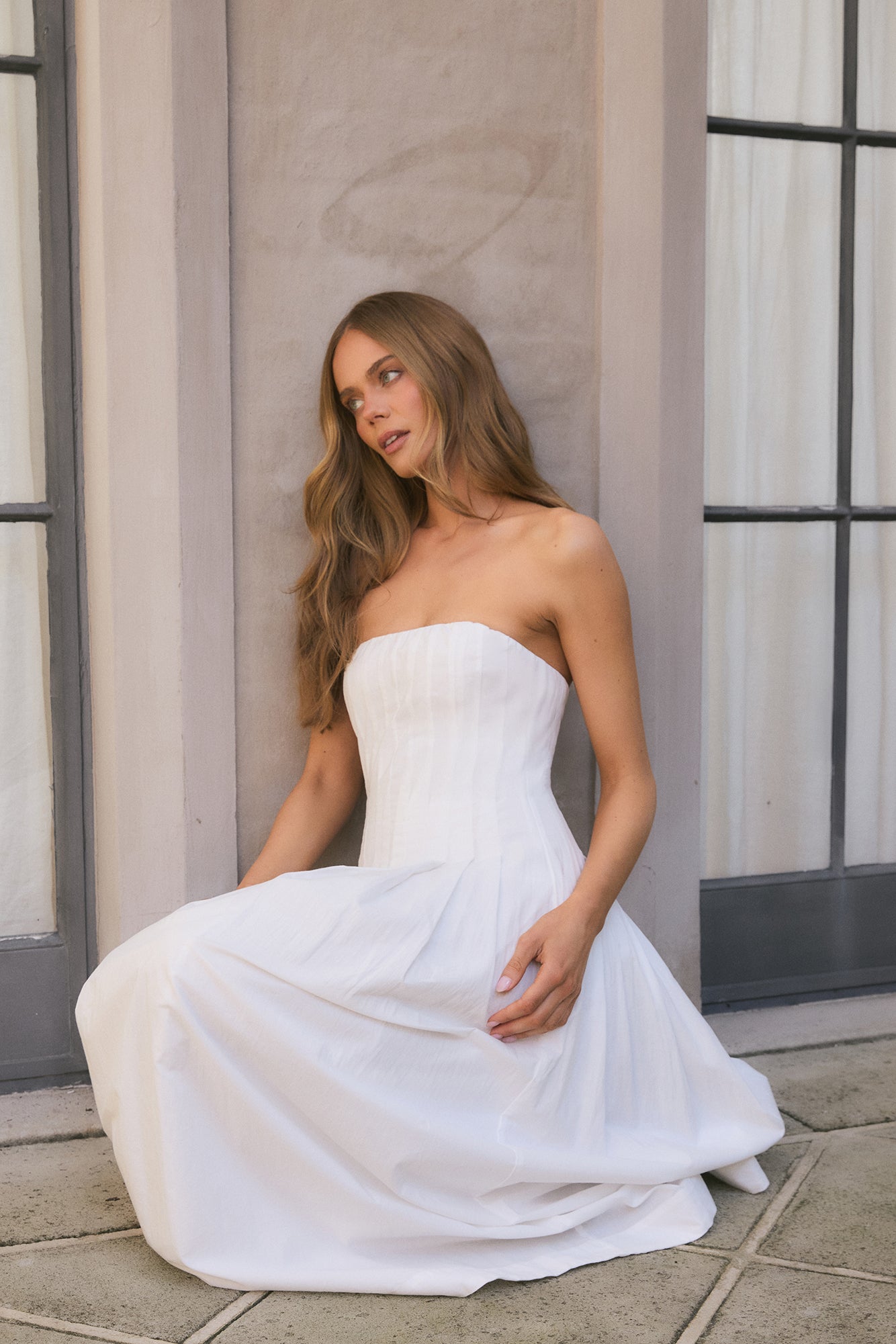 Sunshine Serenity Strapless Midi Dress White