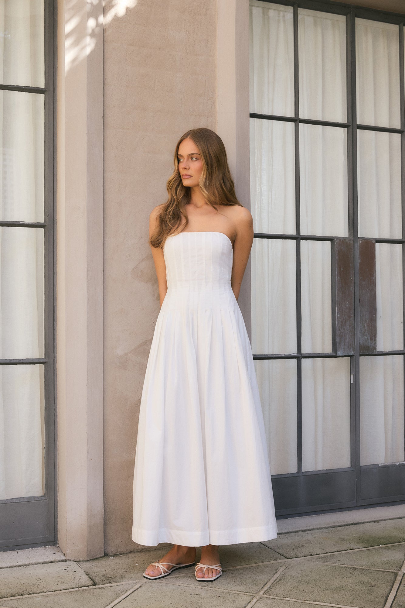 Sunshine Serenity Strapless Midi Dress White