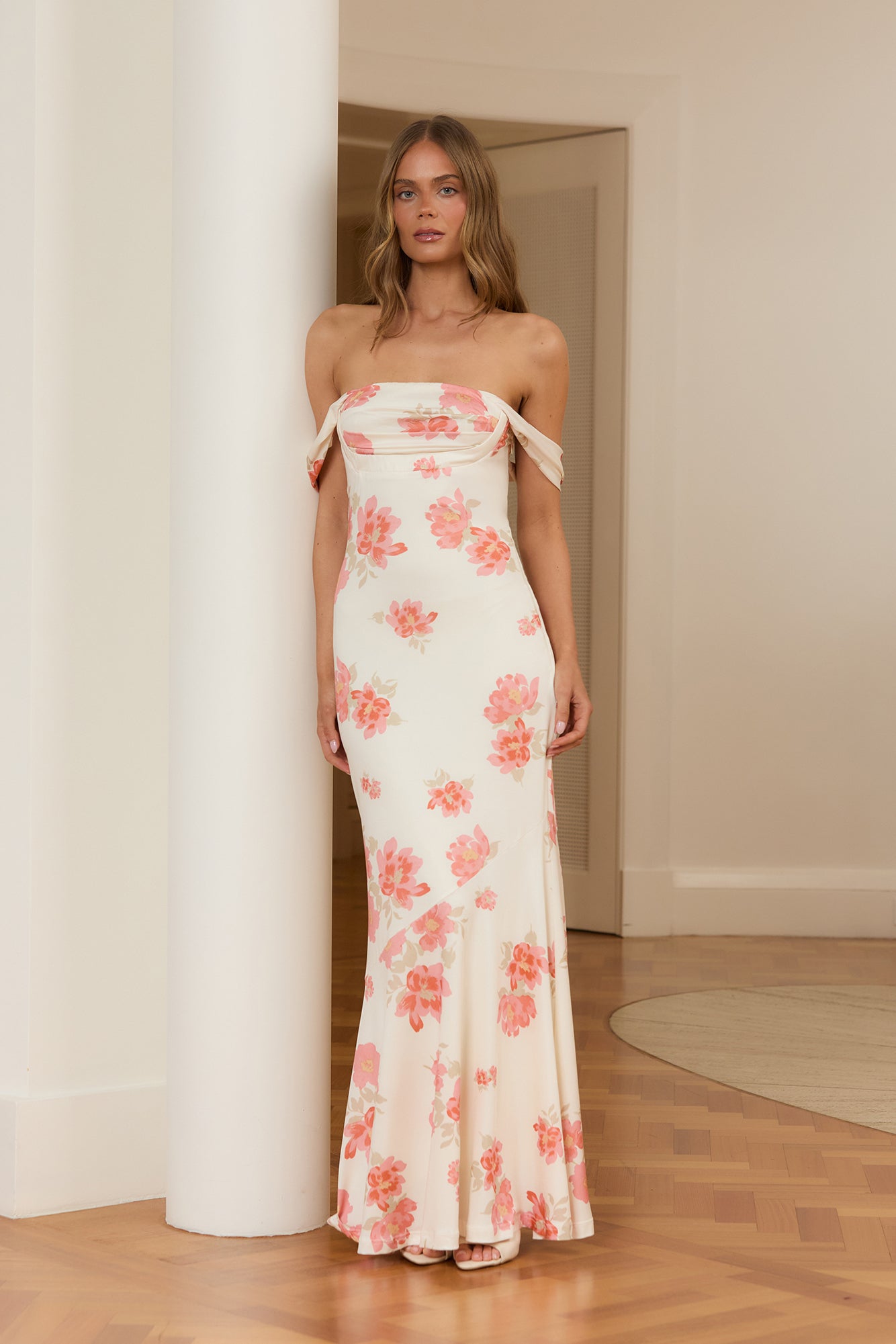 Garden Spritz Off Shoulder Maxi Dress White